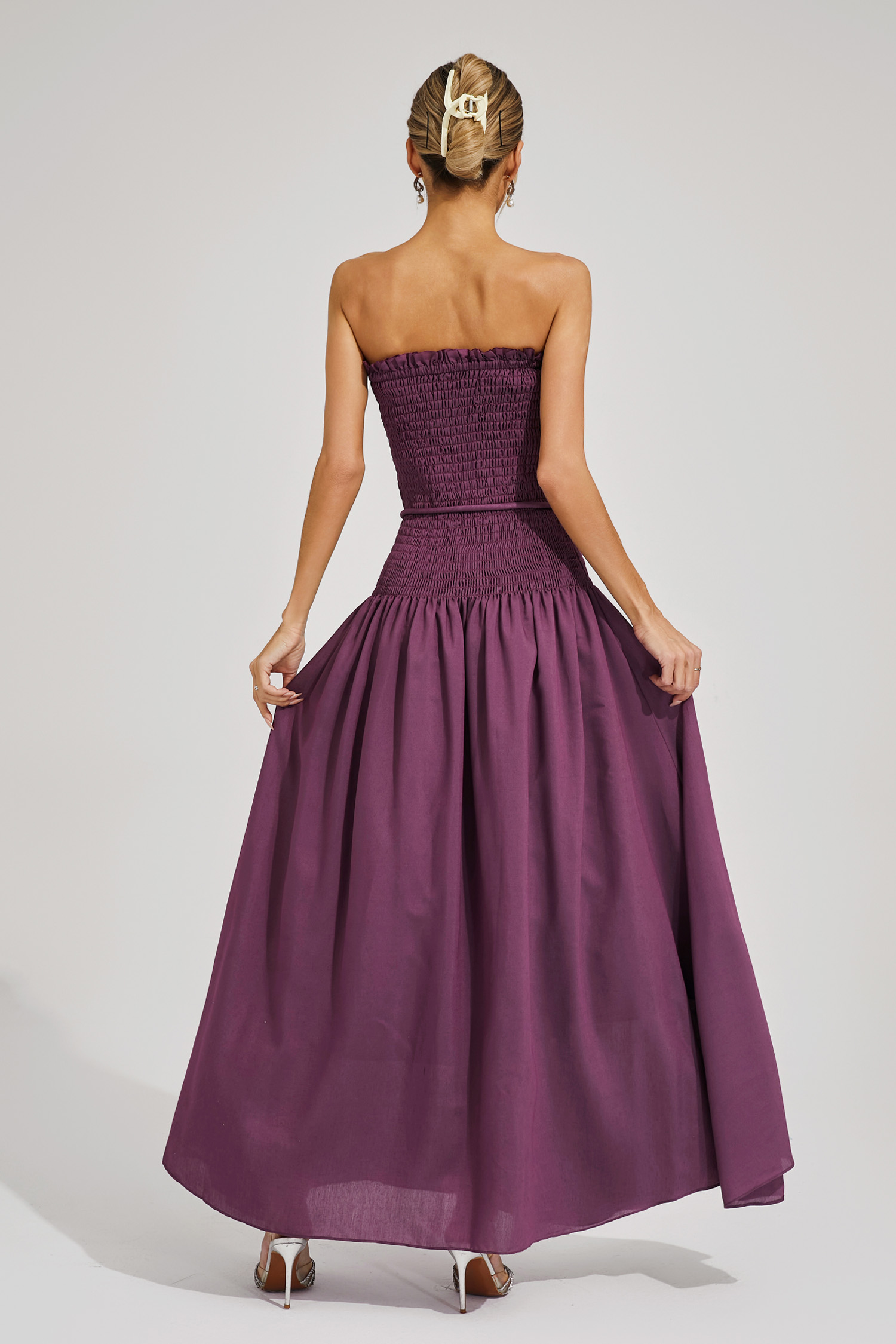 Norma Purple Ruched Off Shoulder Dress