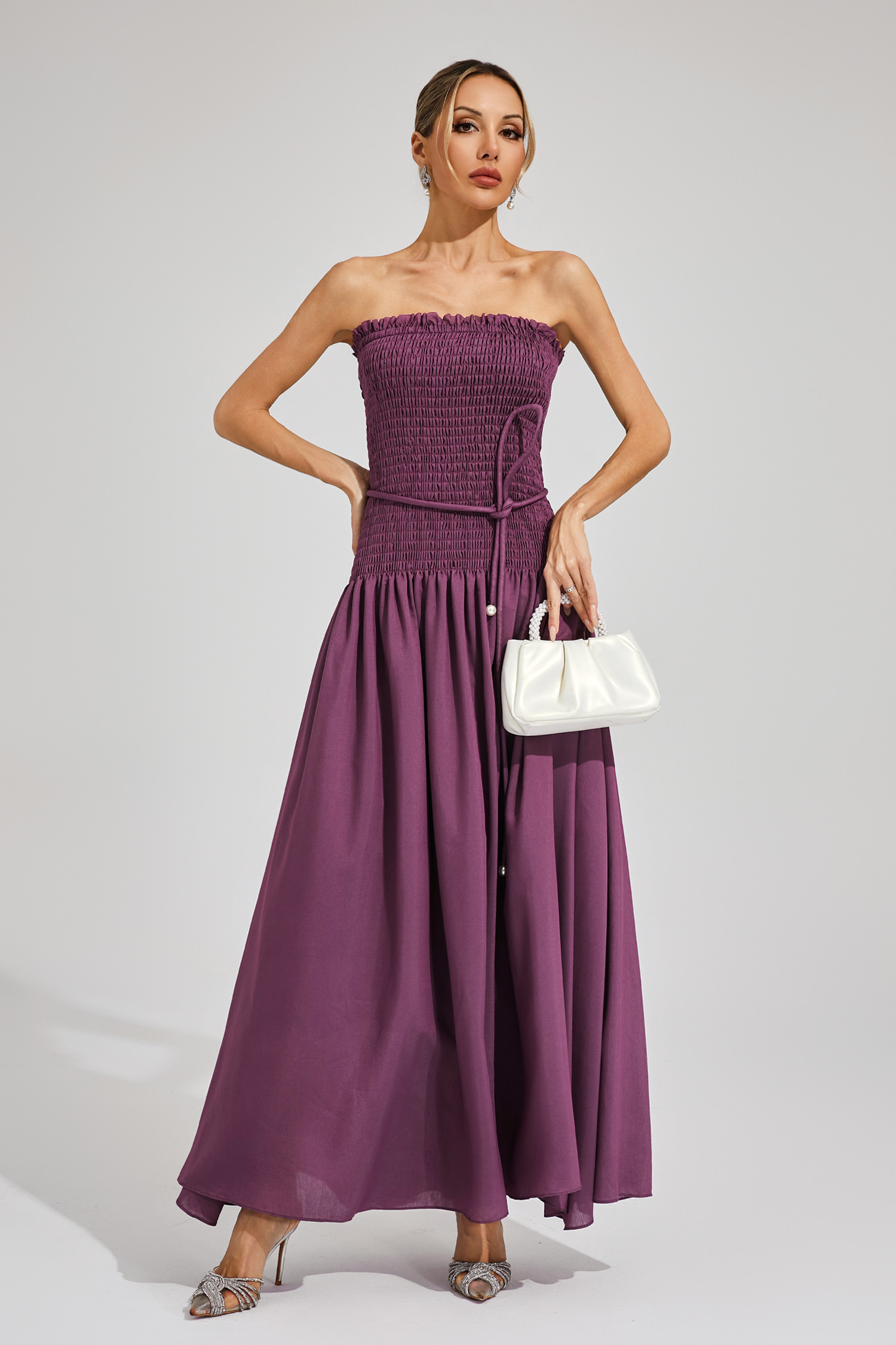 Norma Purple Ruched Off Shoulder Dress