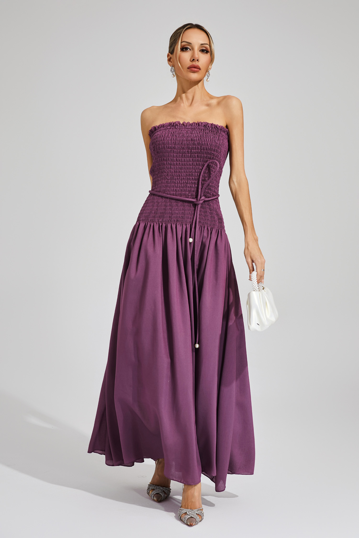 Norma Purple Ruched Off Shoulder Dress