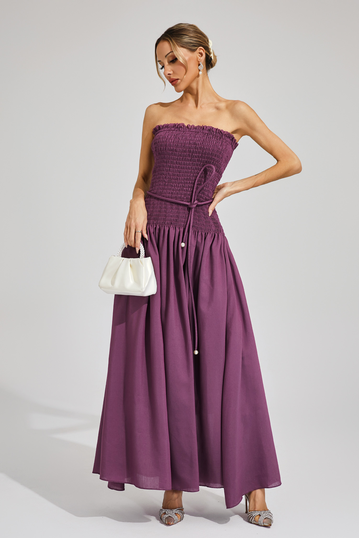 Norma Purple Ruched Off Shoulder Dress