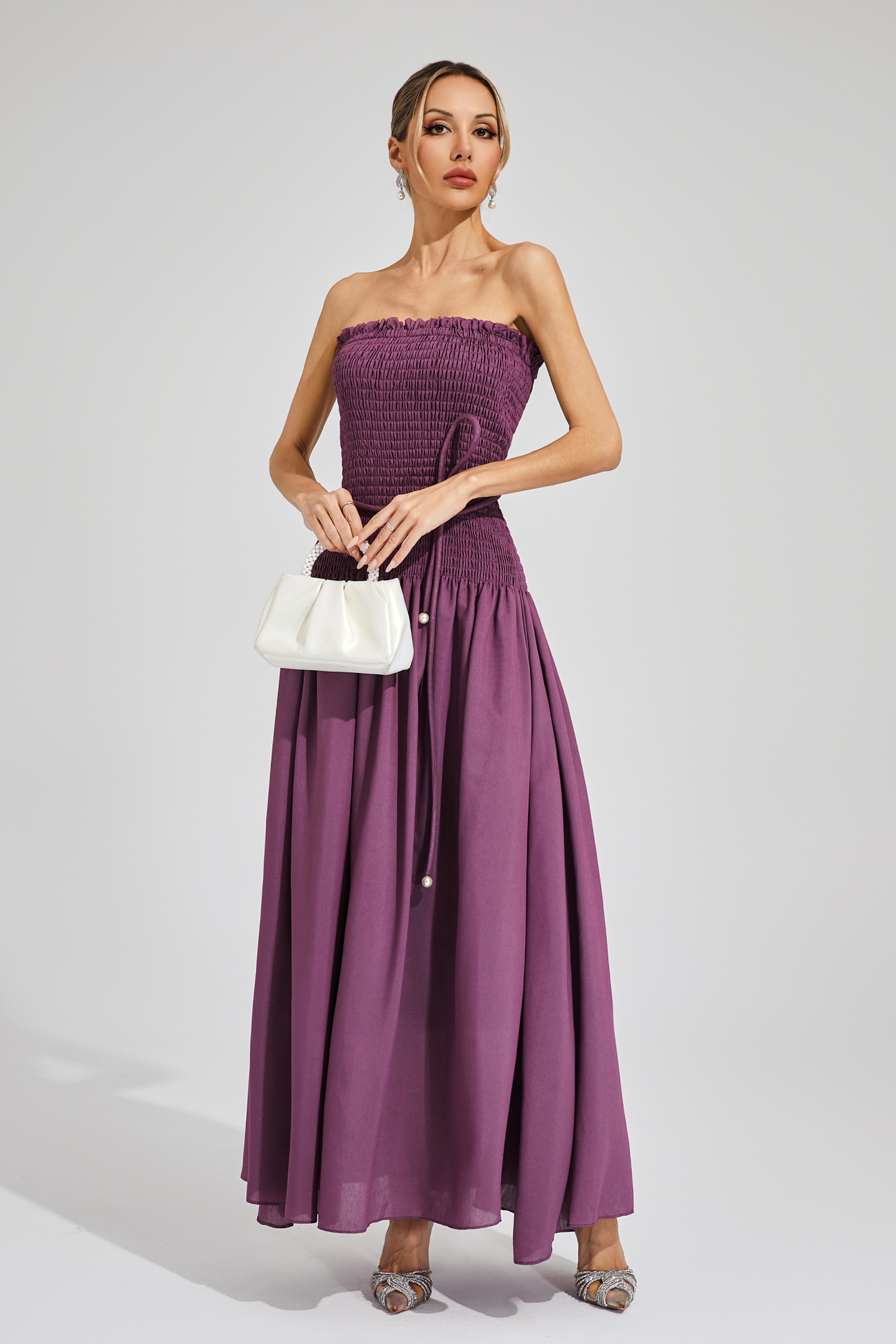 Norma Purple Ruched Off Shoulder Dress
