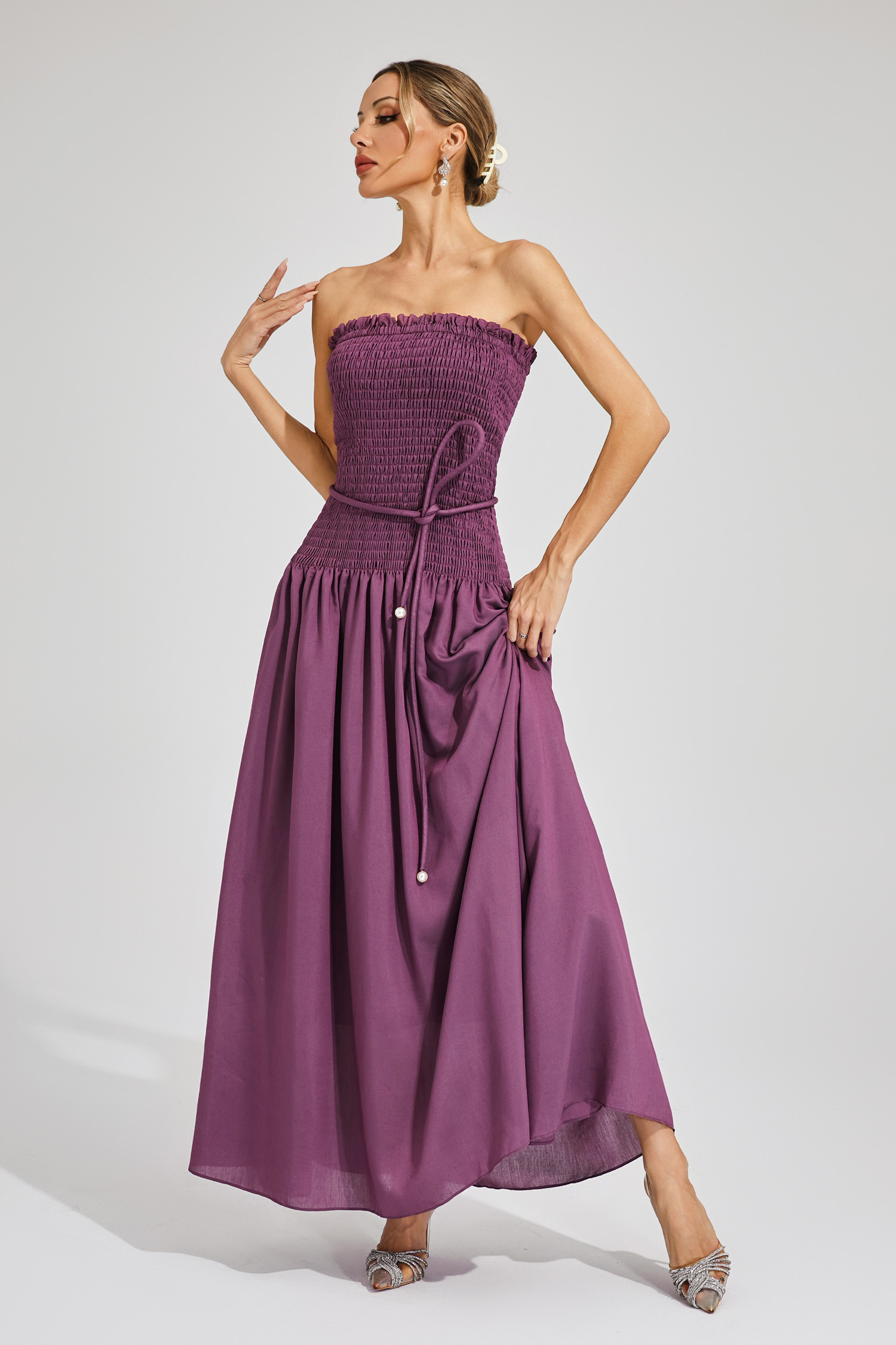 Norma Purple Ruched Off Shoulder Dress