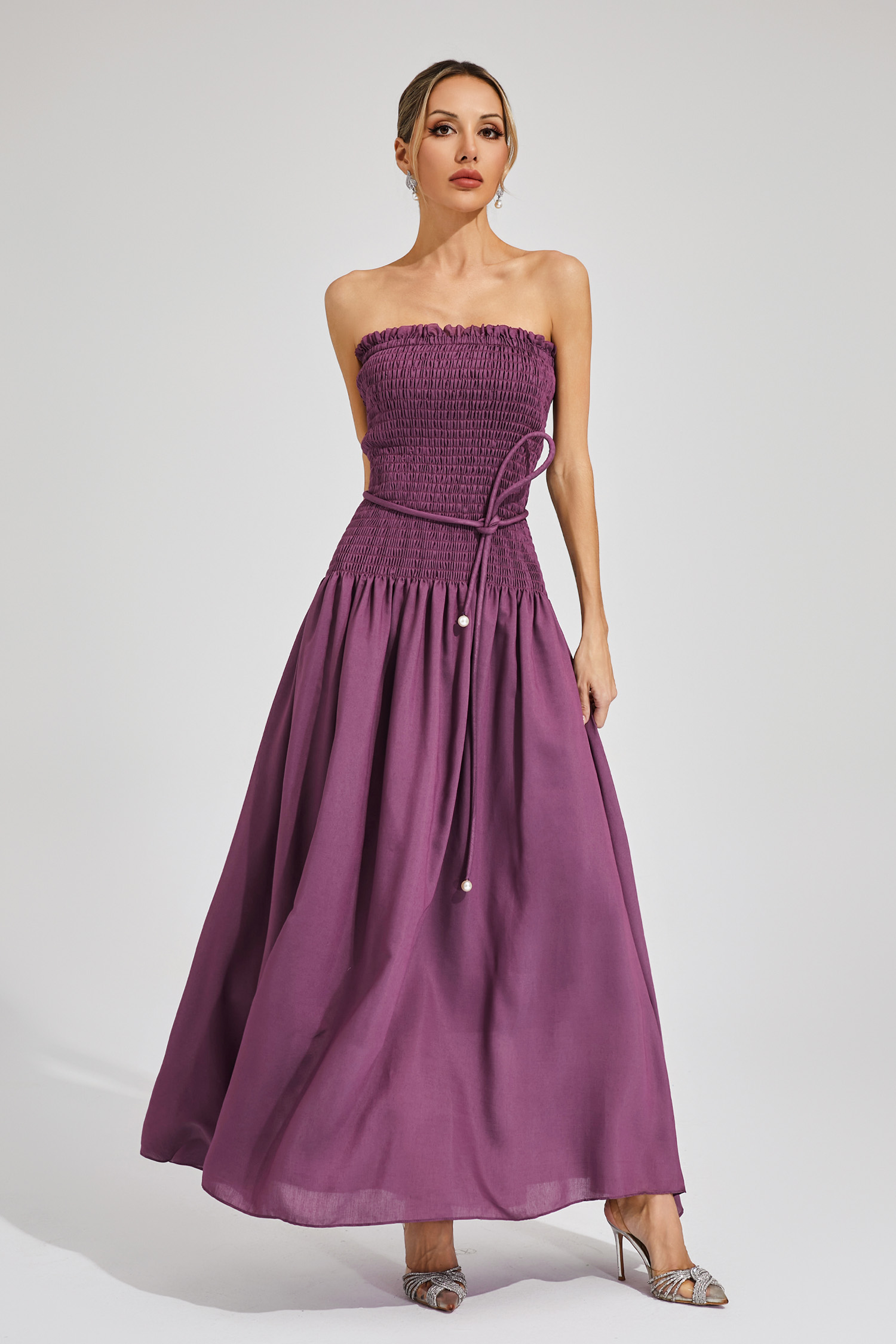 Norma Purple Ruched Off Shoulder Dress