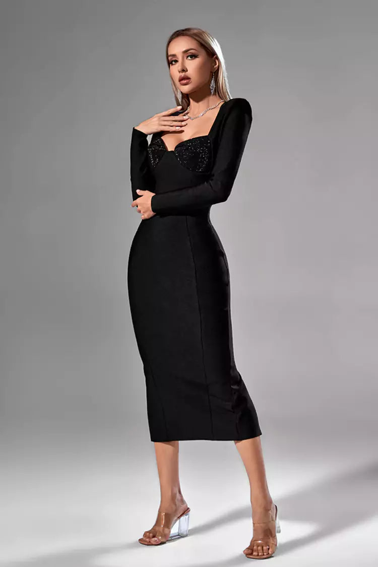 Nyla Black Sequin Midi Dress - Catchall