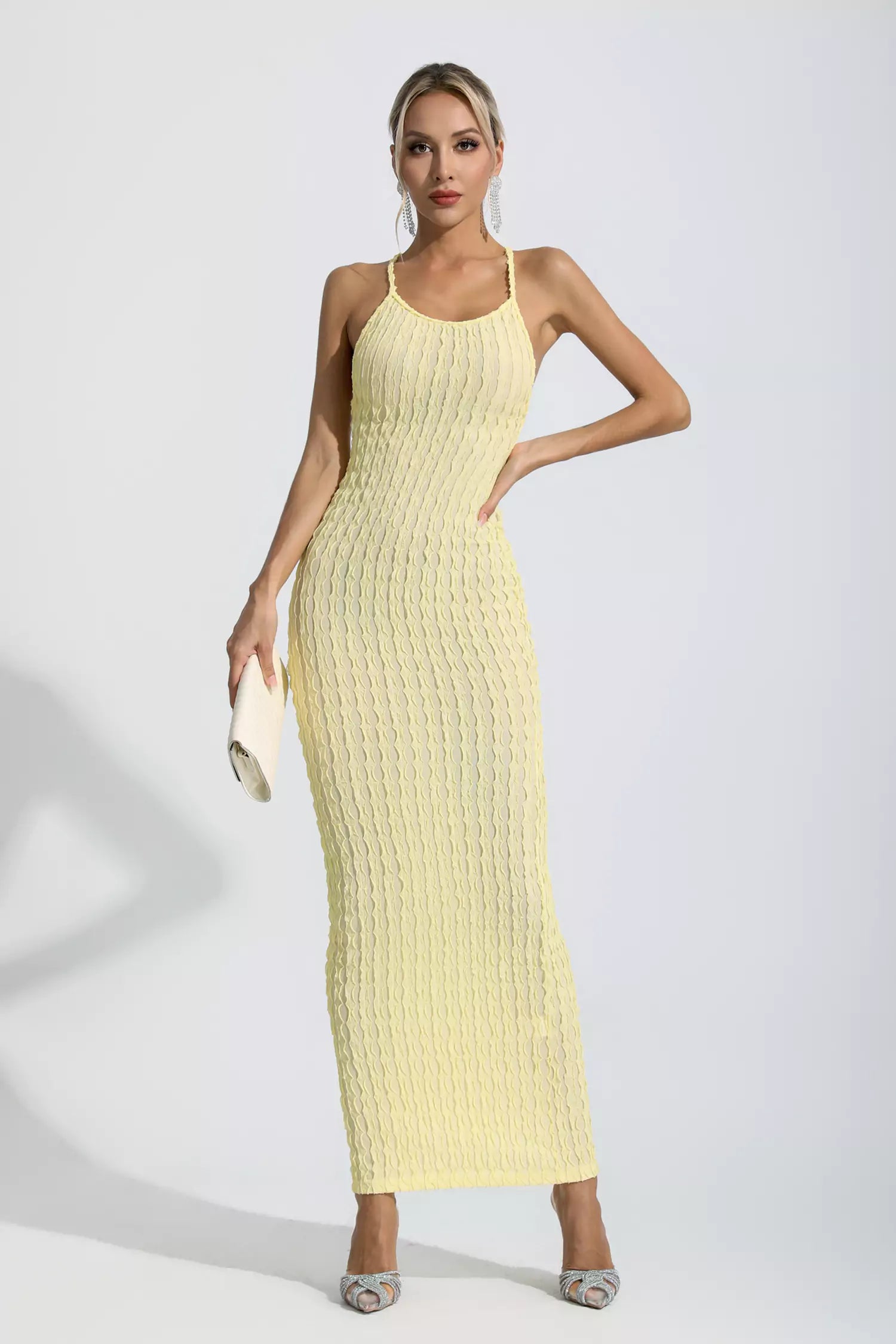 Oaklee Yellow Bodycon Slip Maxi Dress-CATCHALL