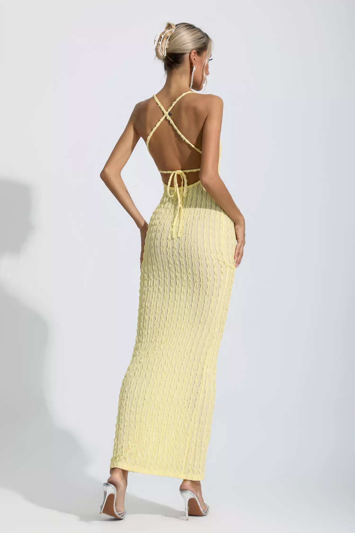 Oaklee Yellow Bodycon Slip Maxi Dress-CATCHALL