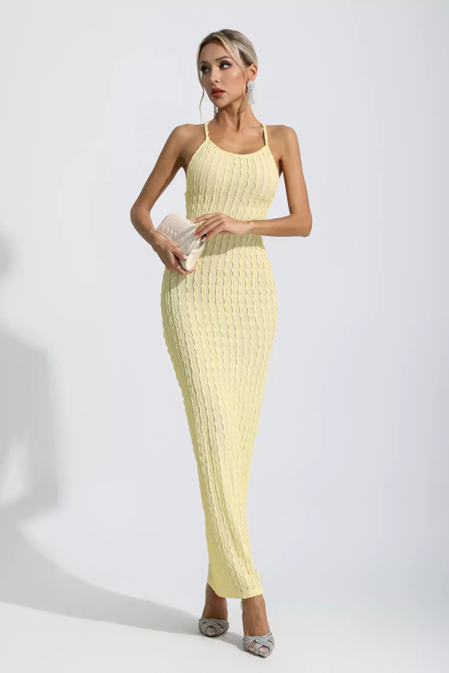 Oaklee Yellow Bodycon Slip Maxi Dress-CATCHALL