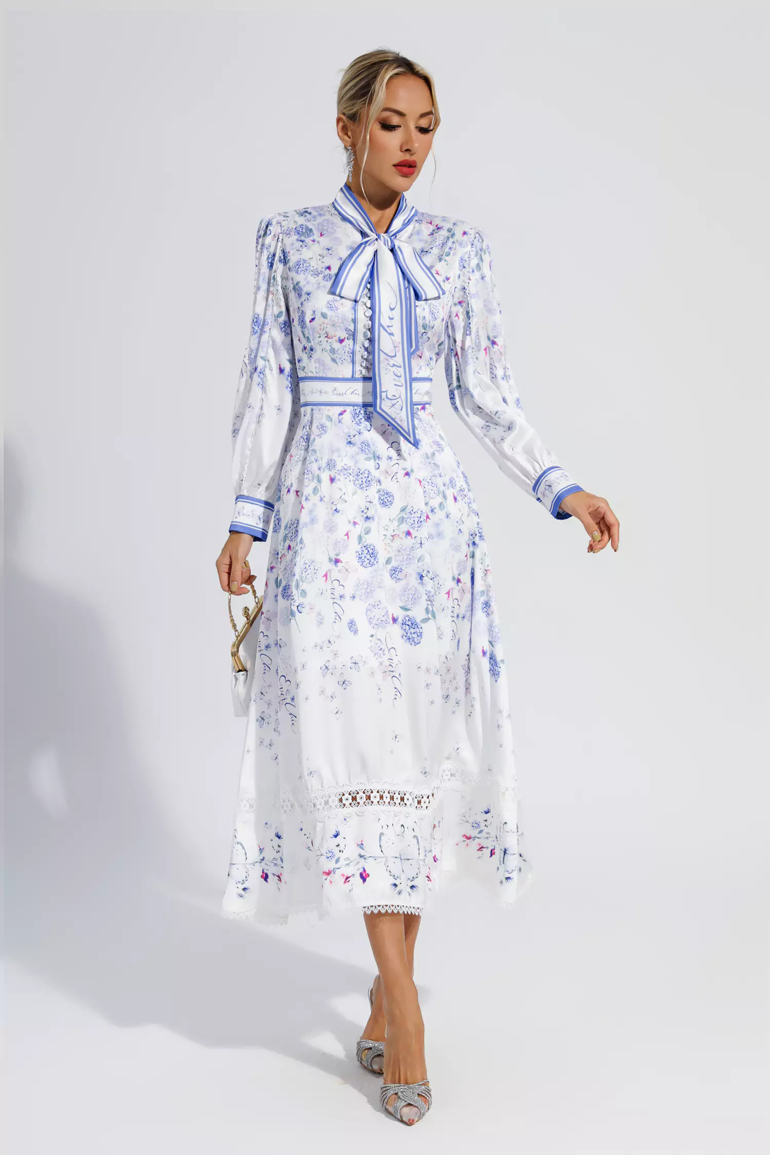 Oaklyn White Long Sleeve Floral Maxi Dress-CATCHALL