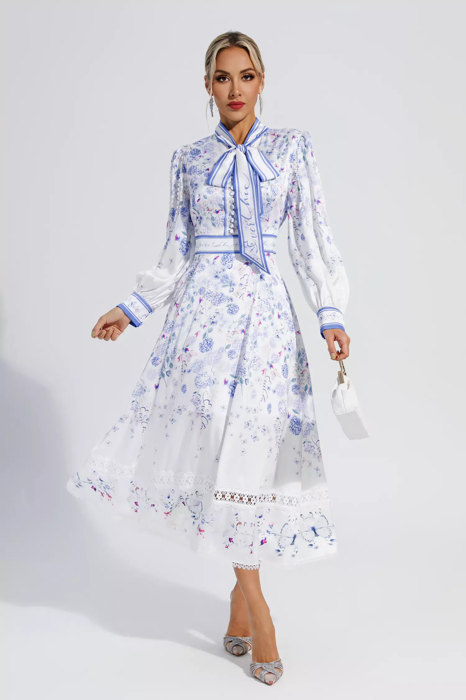 Oaklyn White Long Sleeve Floral Maxi Dress-CATCHALL