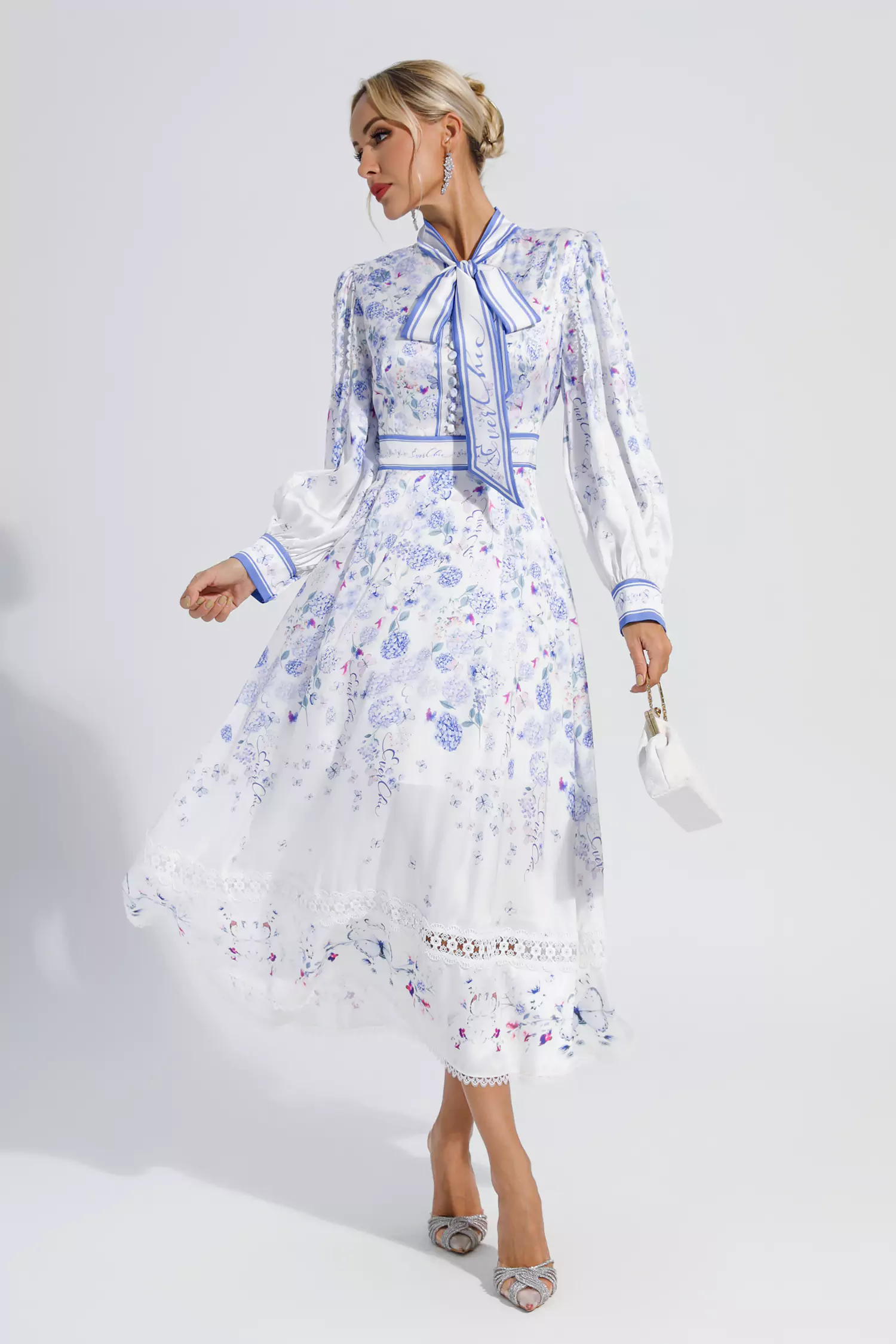 Oaklyn White Long Sleeve Floral Maxi Dress-CATCHALL