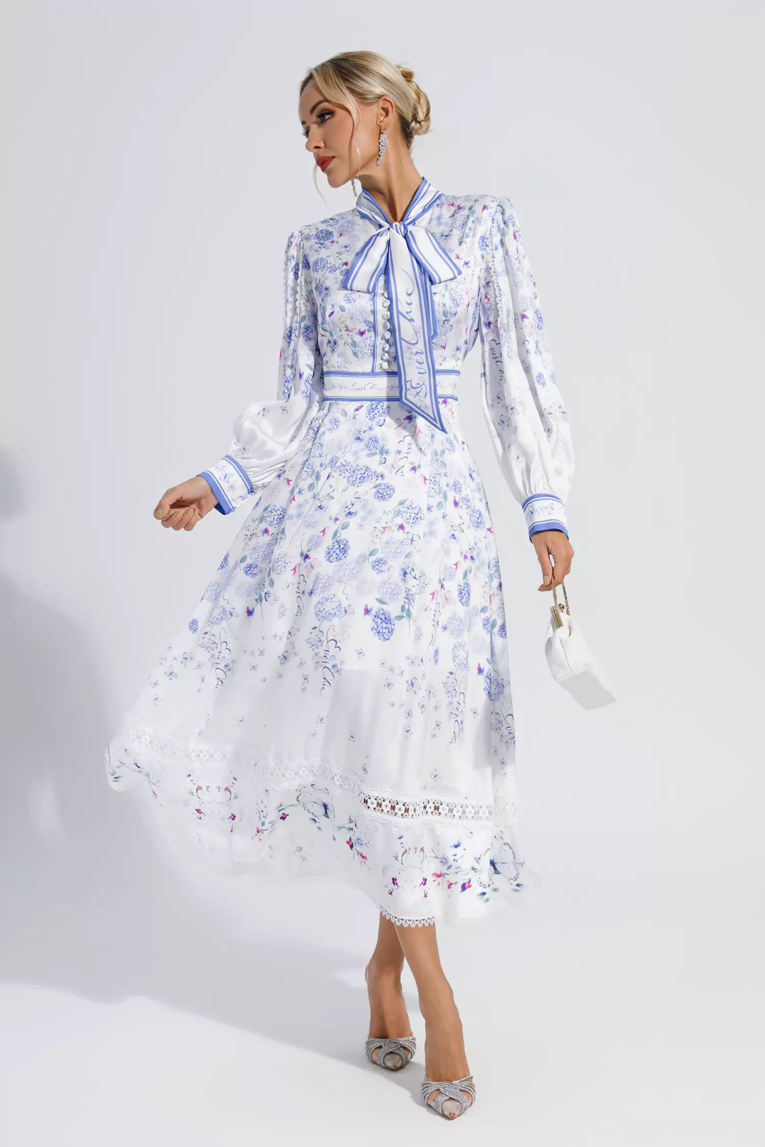 Oaklyn White Long Sleeve Floral Maxi Dress
