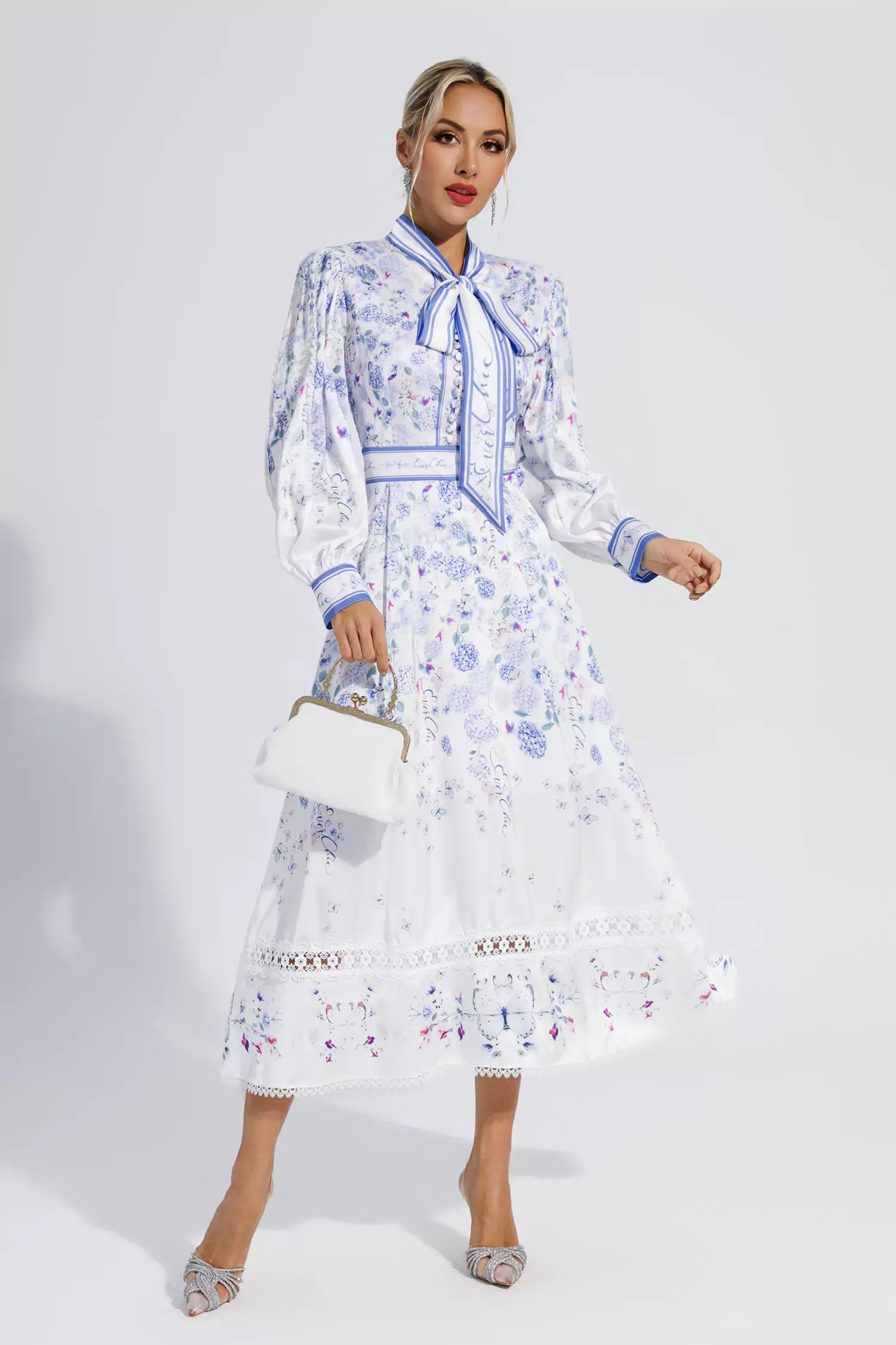 Oaklyn White Long Sleeve Floral Maxi Dress-CATCHALL