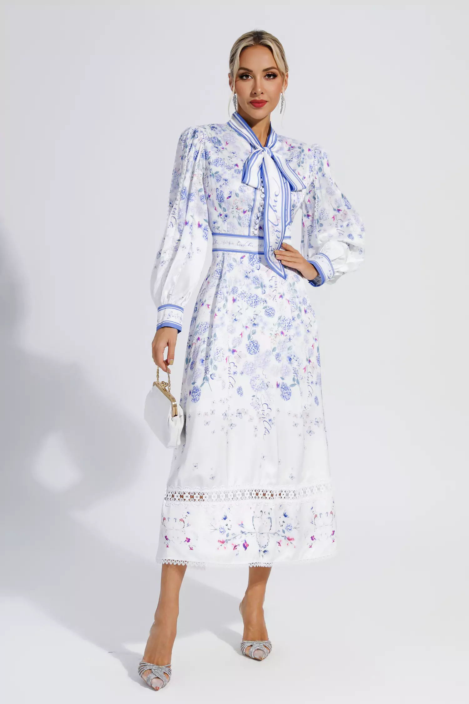Oaklyn White Long Sleeve Floral Maxi Dress-CATCHALL