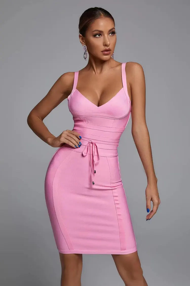 Oaklynn Pink Bandage Mini Dress-CATCHALL