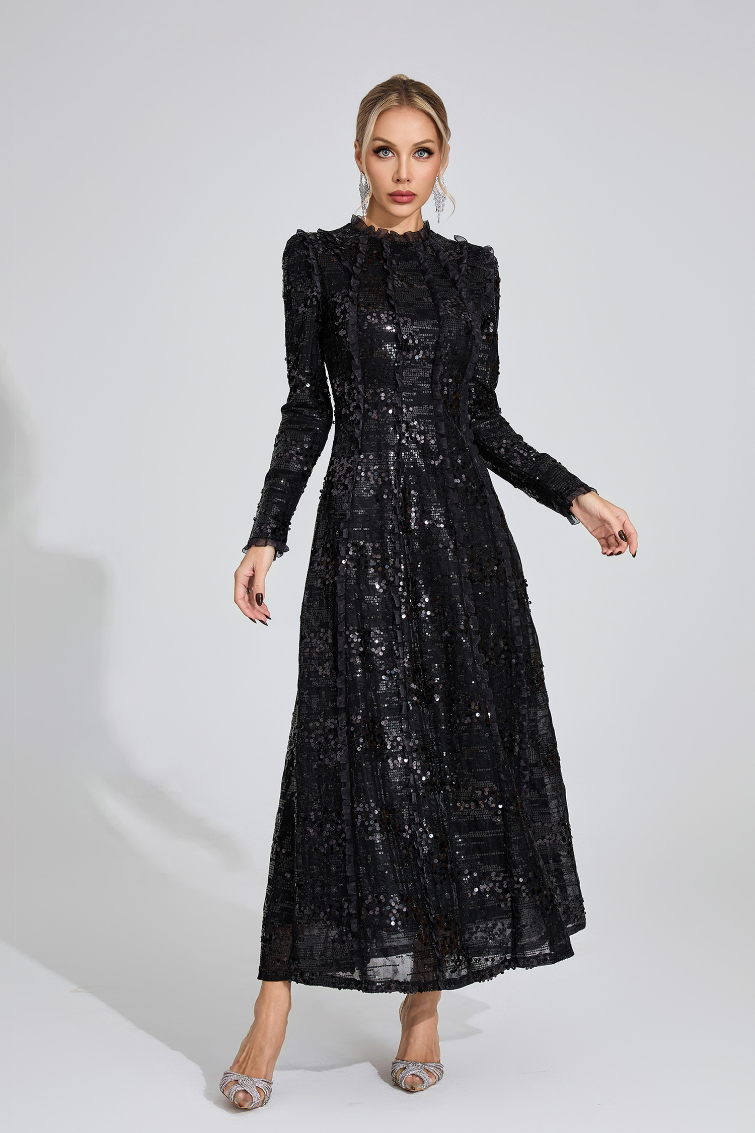 Odelette Black Sequin Maxi Dress
