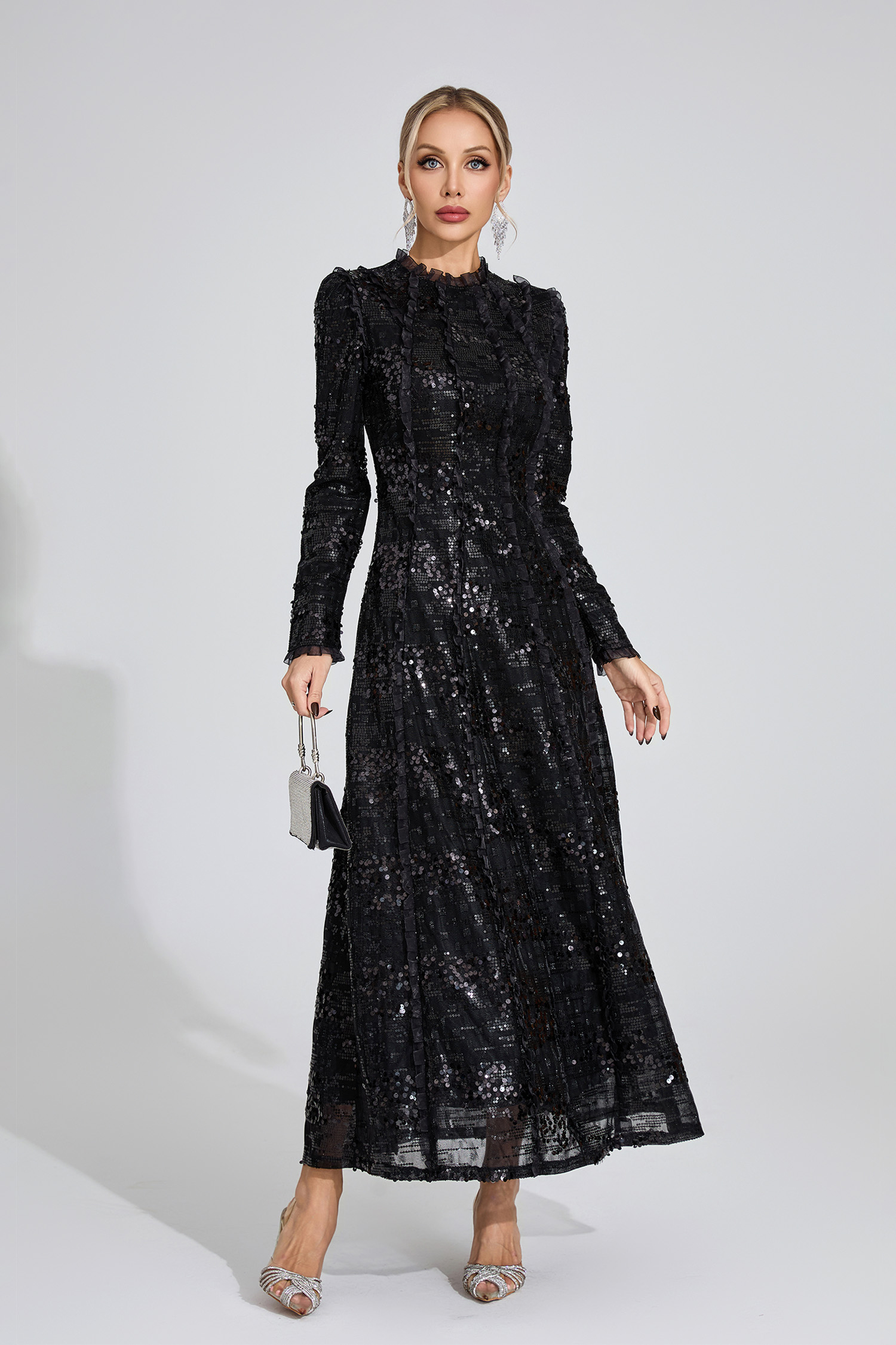 Odelette Black Sequin Maxi Dress
