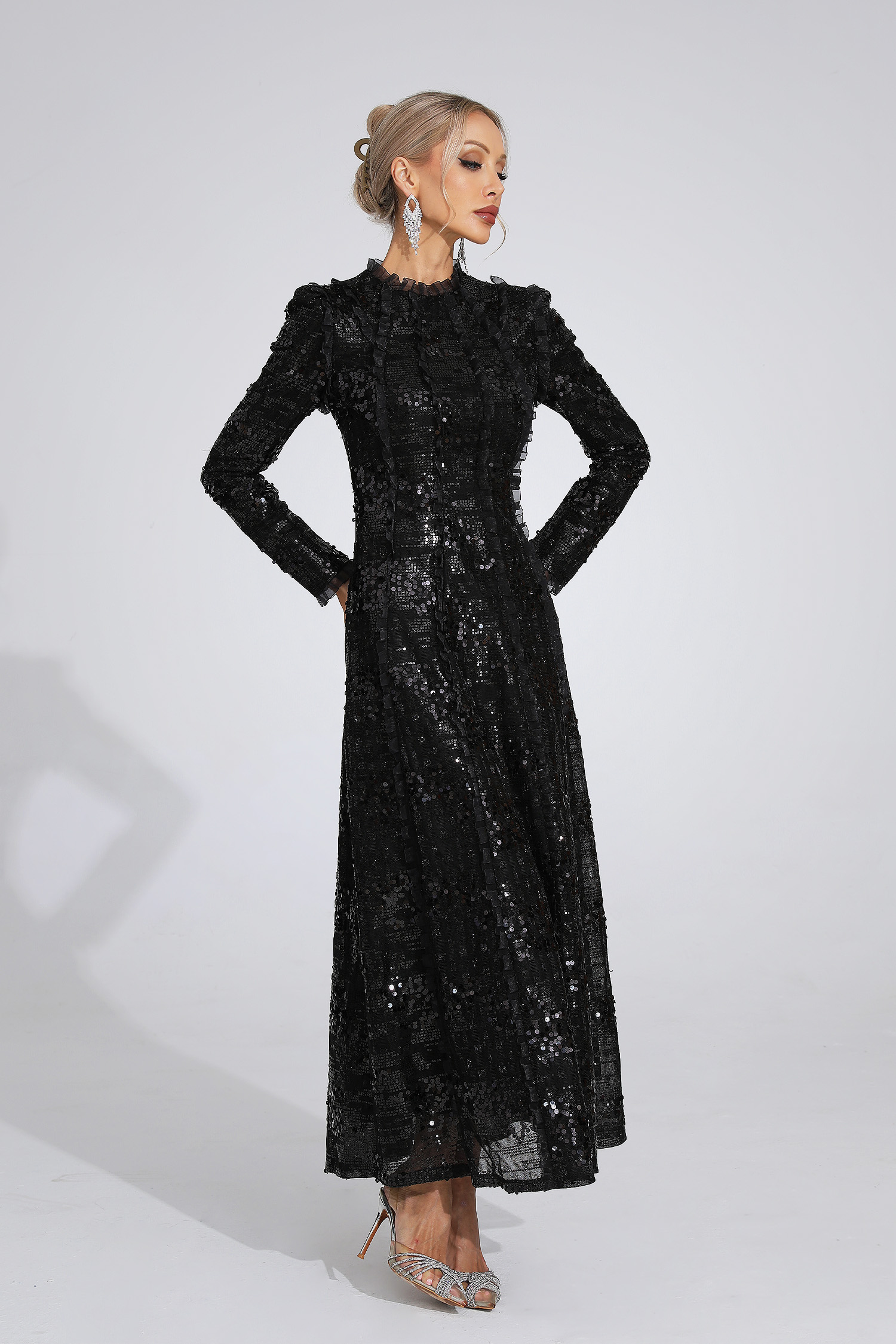 Odelette Black Sequin Maxi Dress