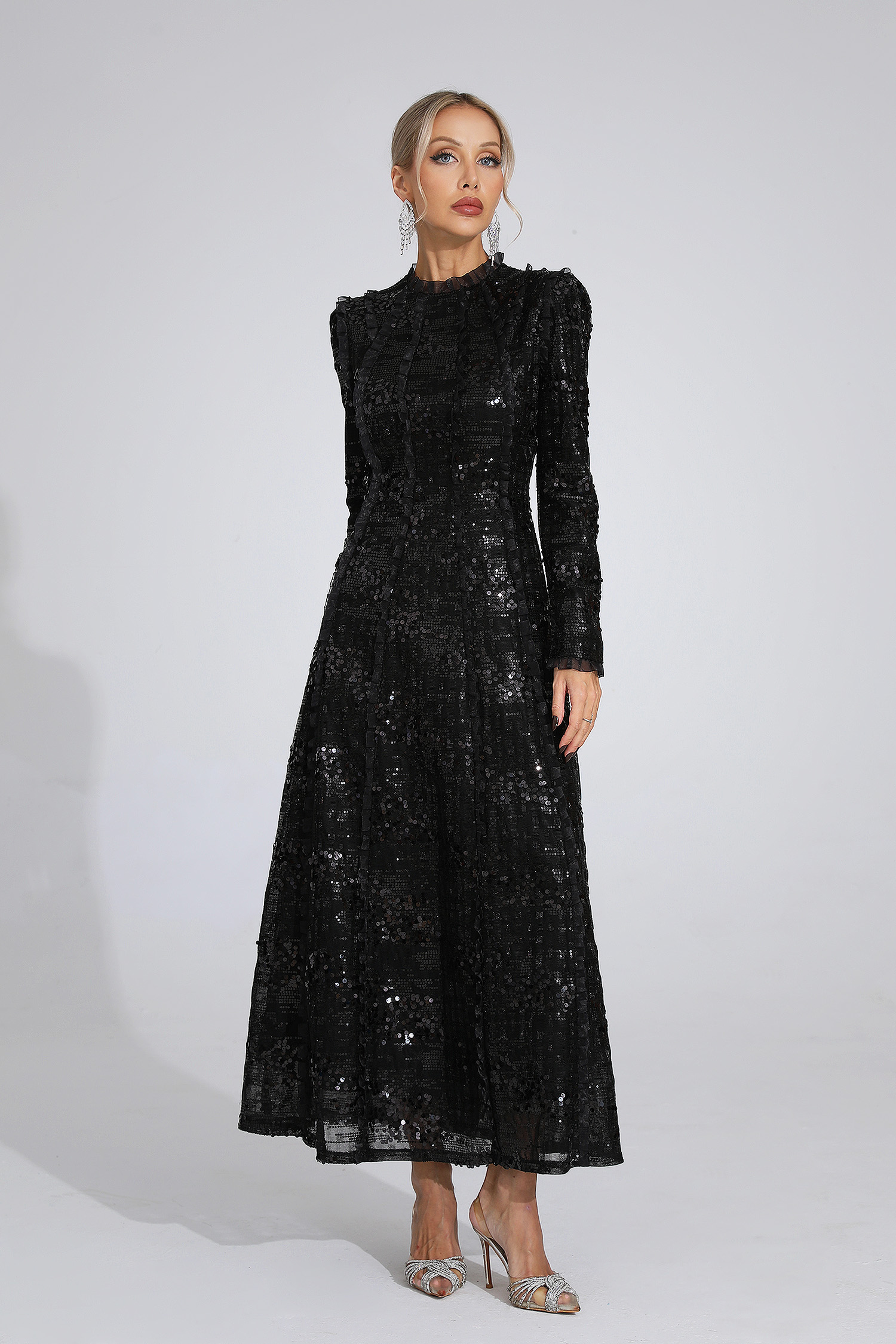 Odelette Black Sequin Maxi Dress