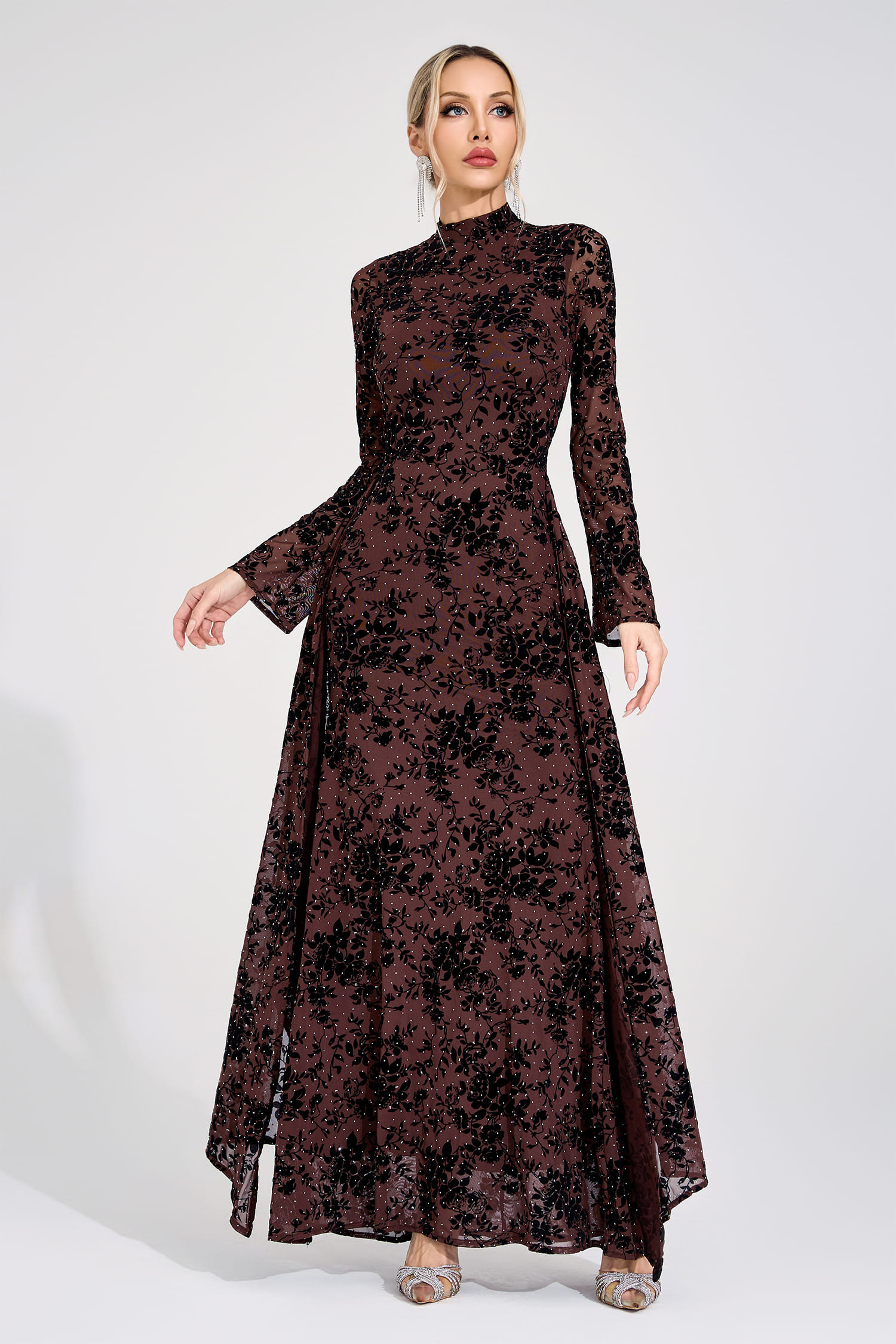 Olga Khaki Diamond Maxi Dress