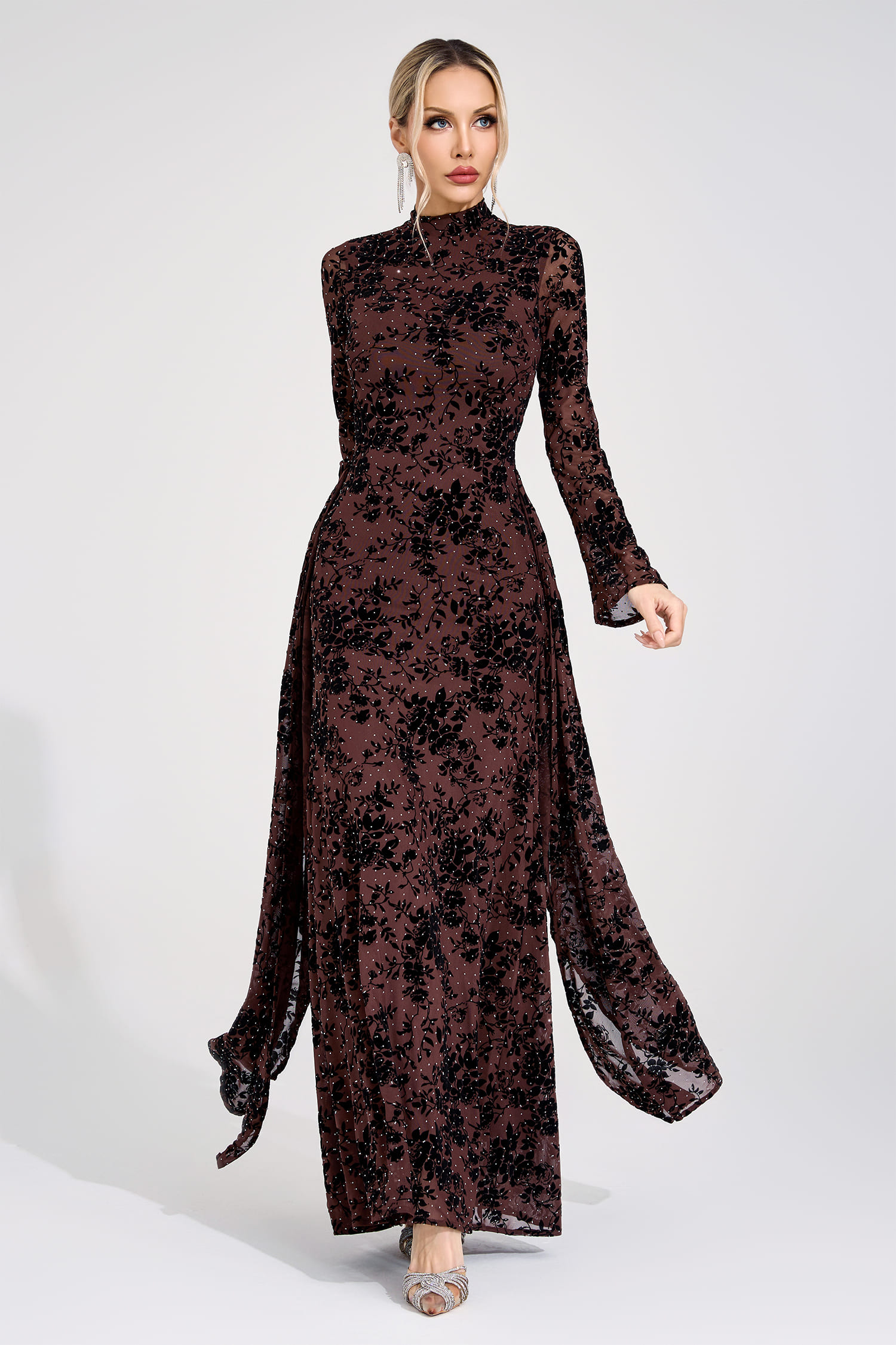 Olga Khaki Diamond Maxi Dress