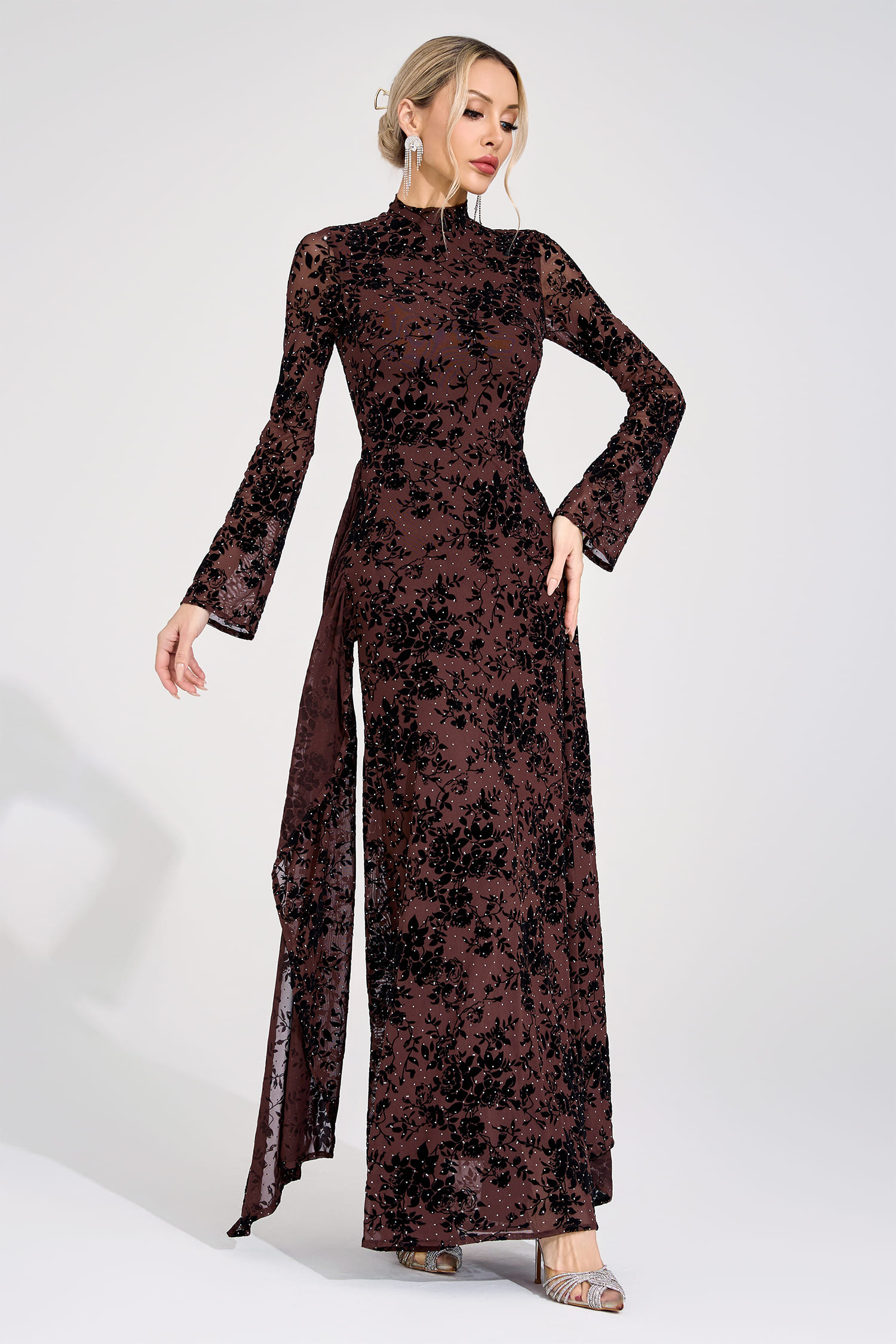 Olga Khaki Diamond Maxi Dress