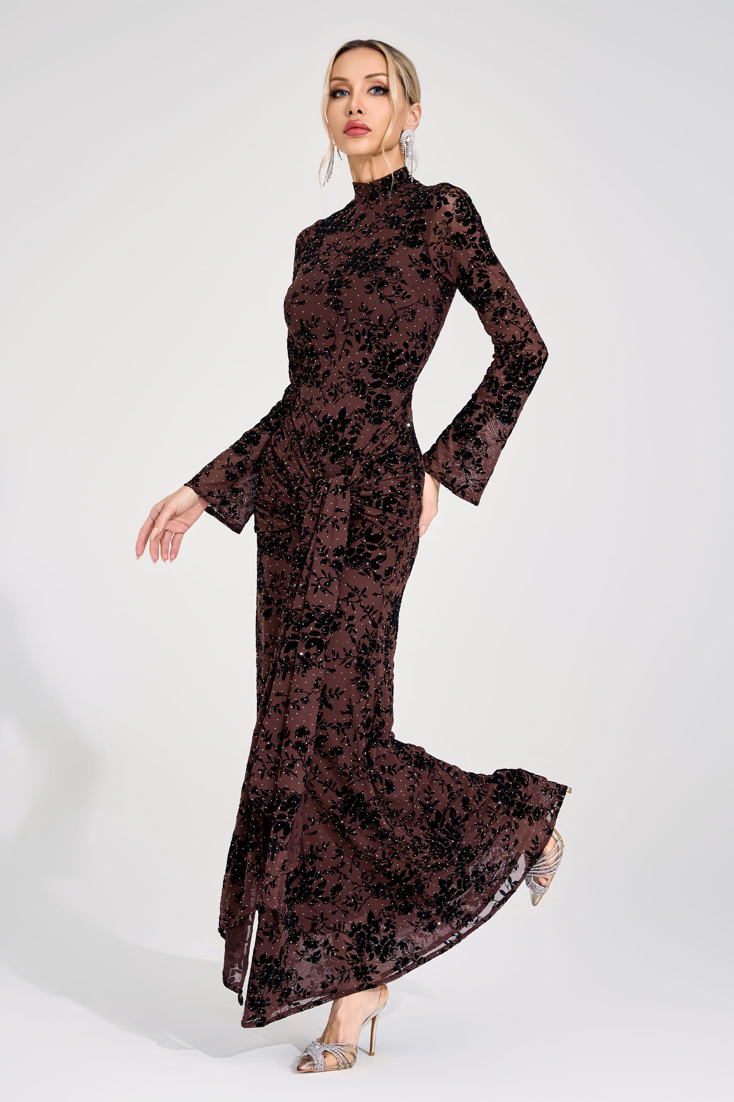 Olga Khaki Diamond Maxi Dress