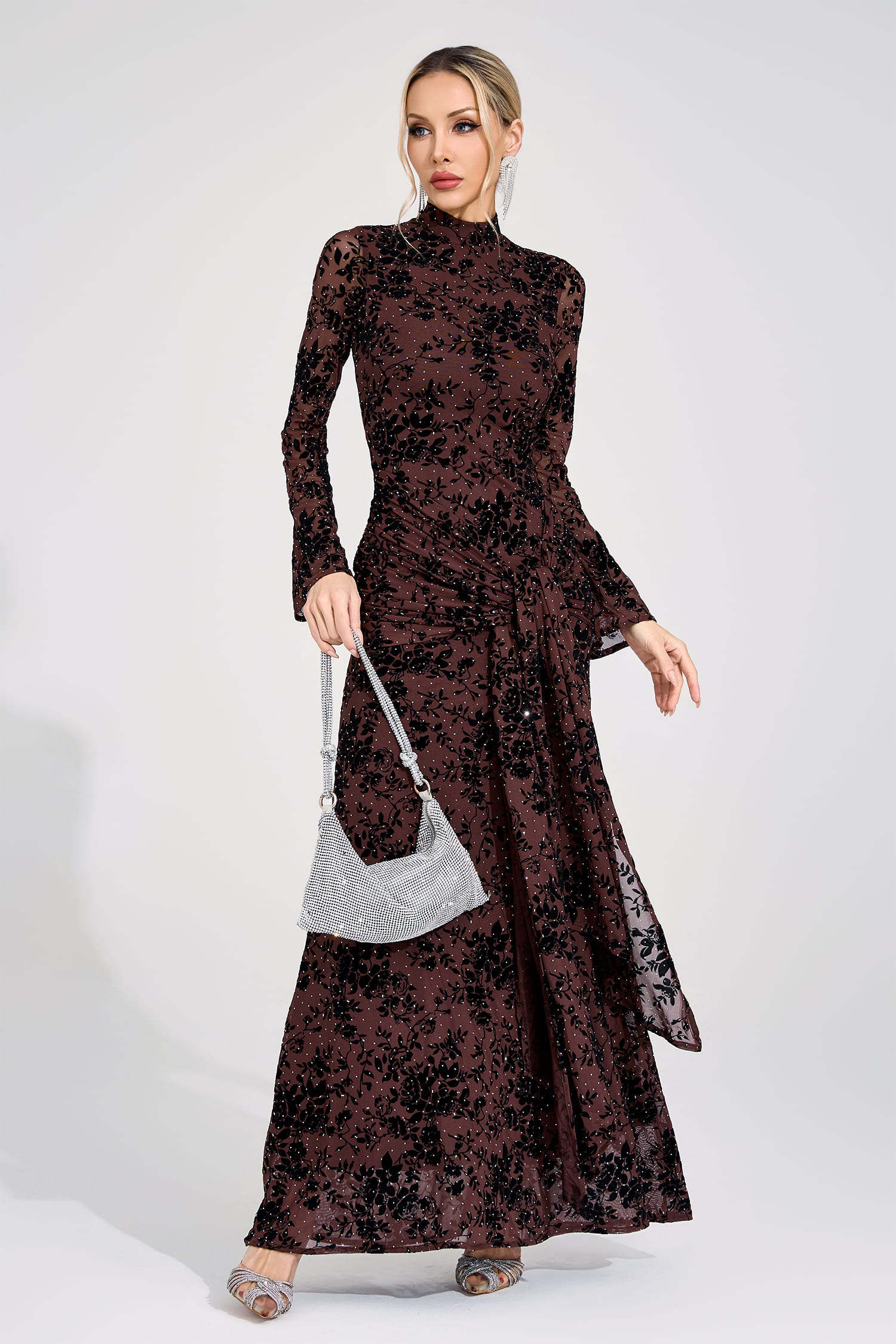 Olga Khaki Diamond Maxi Dress