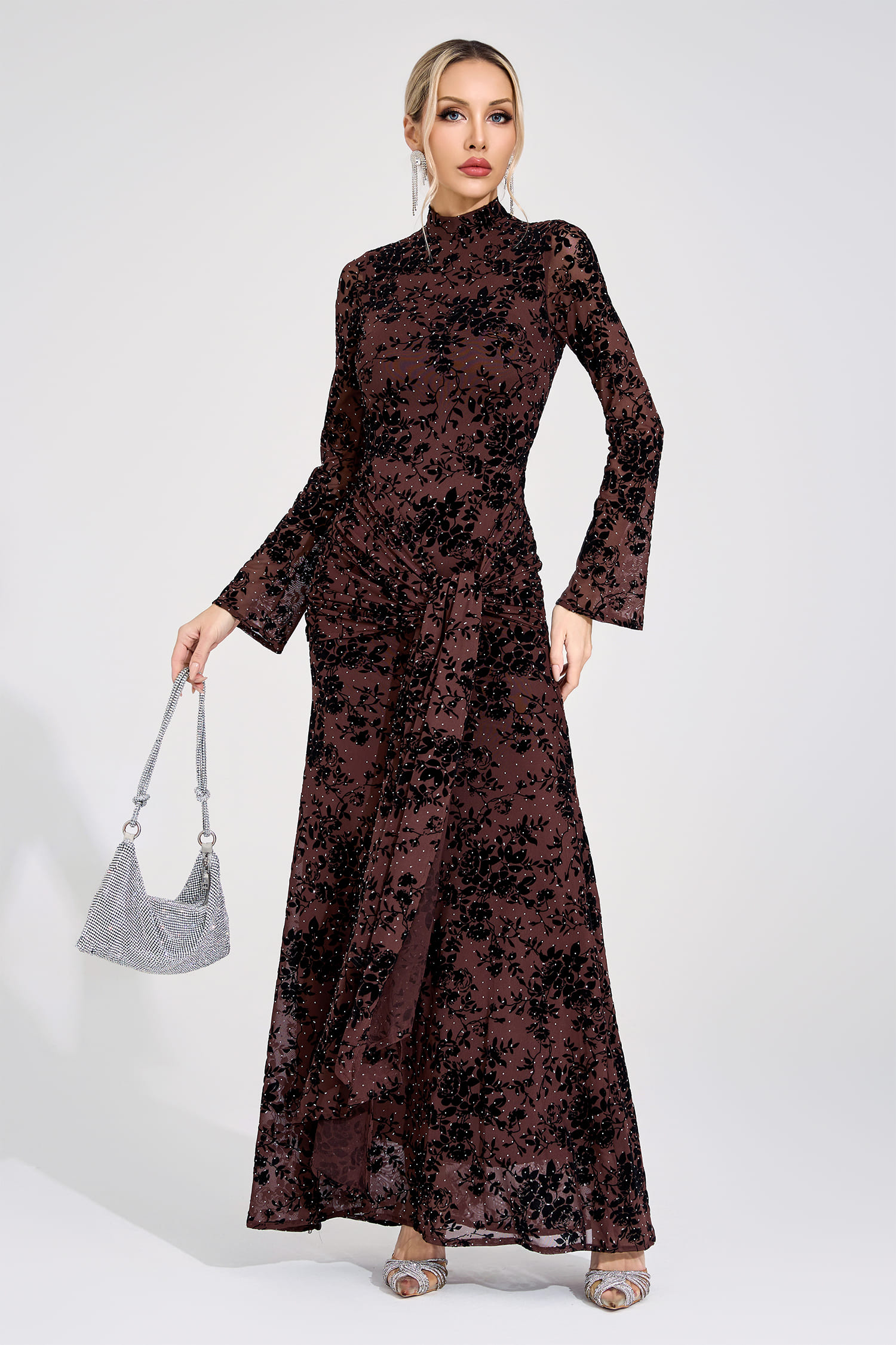 Olga Khaki Diamond Maxi Dress