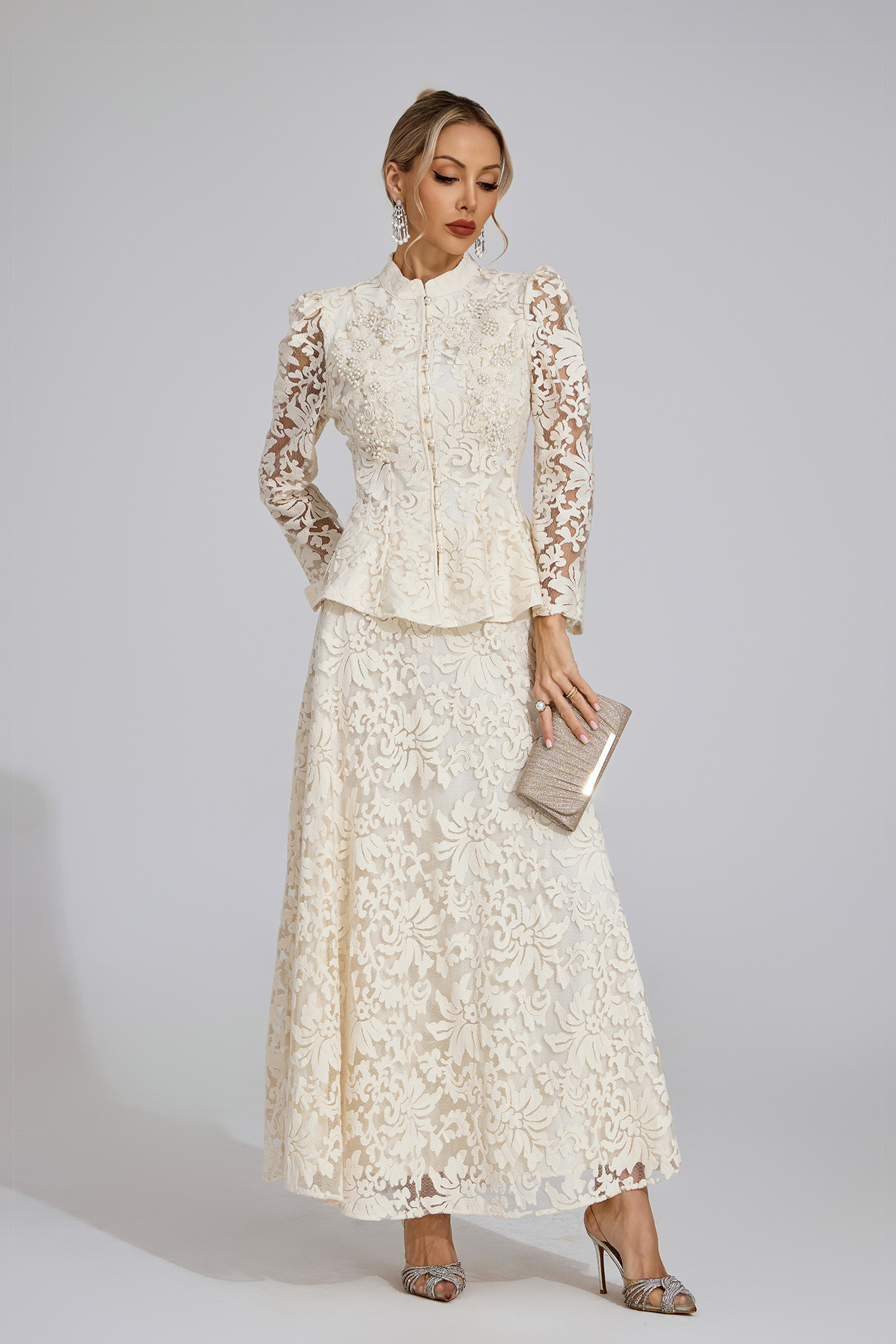 Olwen Apricot Lace Two Piece Set