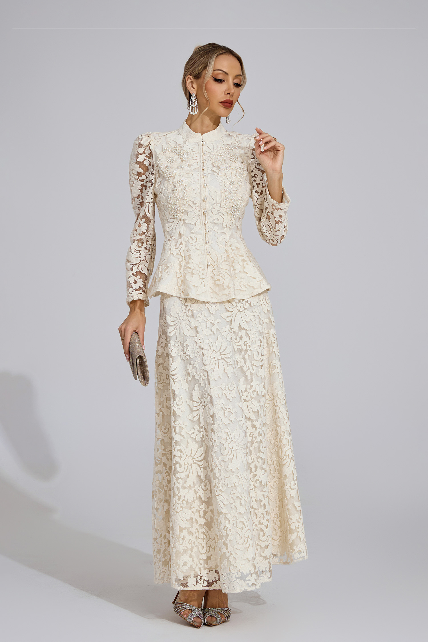 Olwen Apricot Lace Two Piece Set