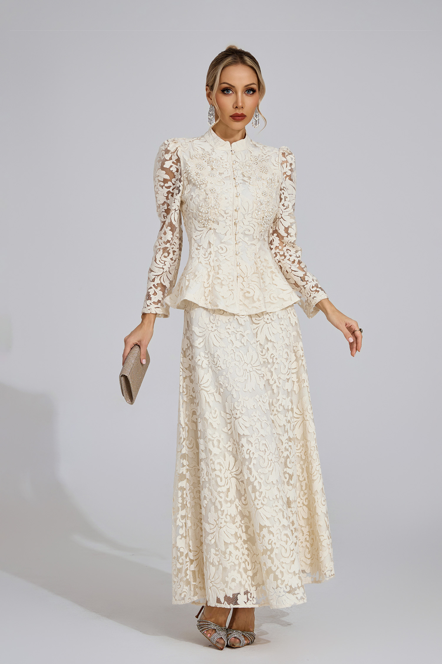 Olwen Apricot Lace Two Piece Set