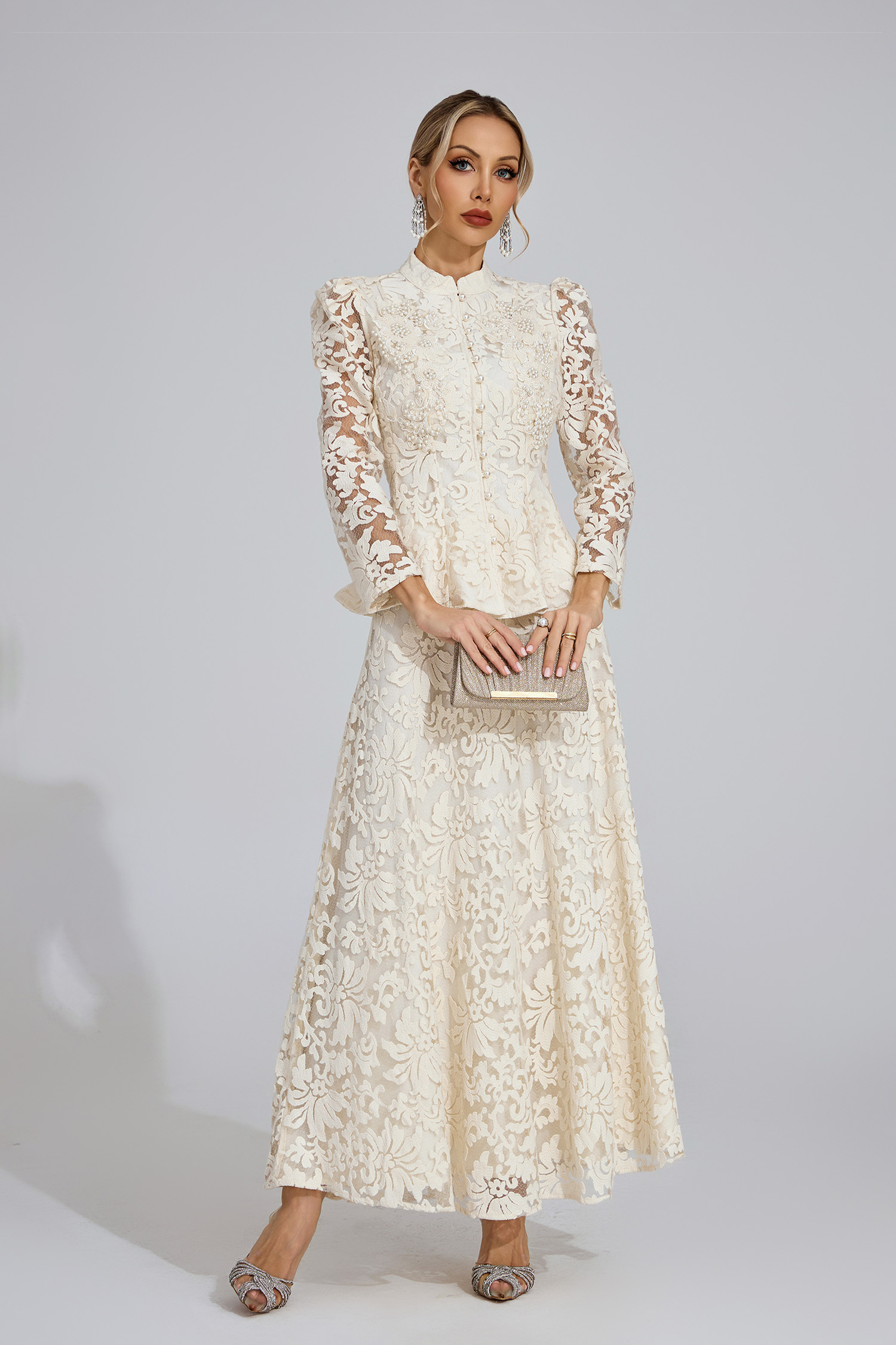 Olwen Apricot Lace Two Piece Set