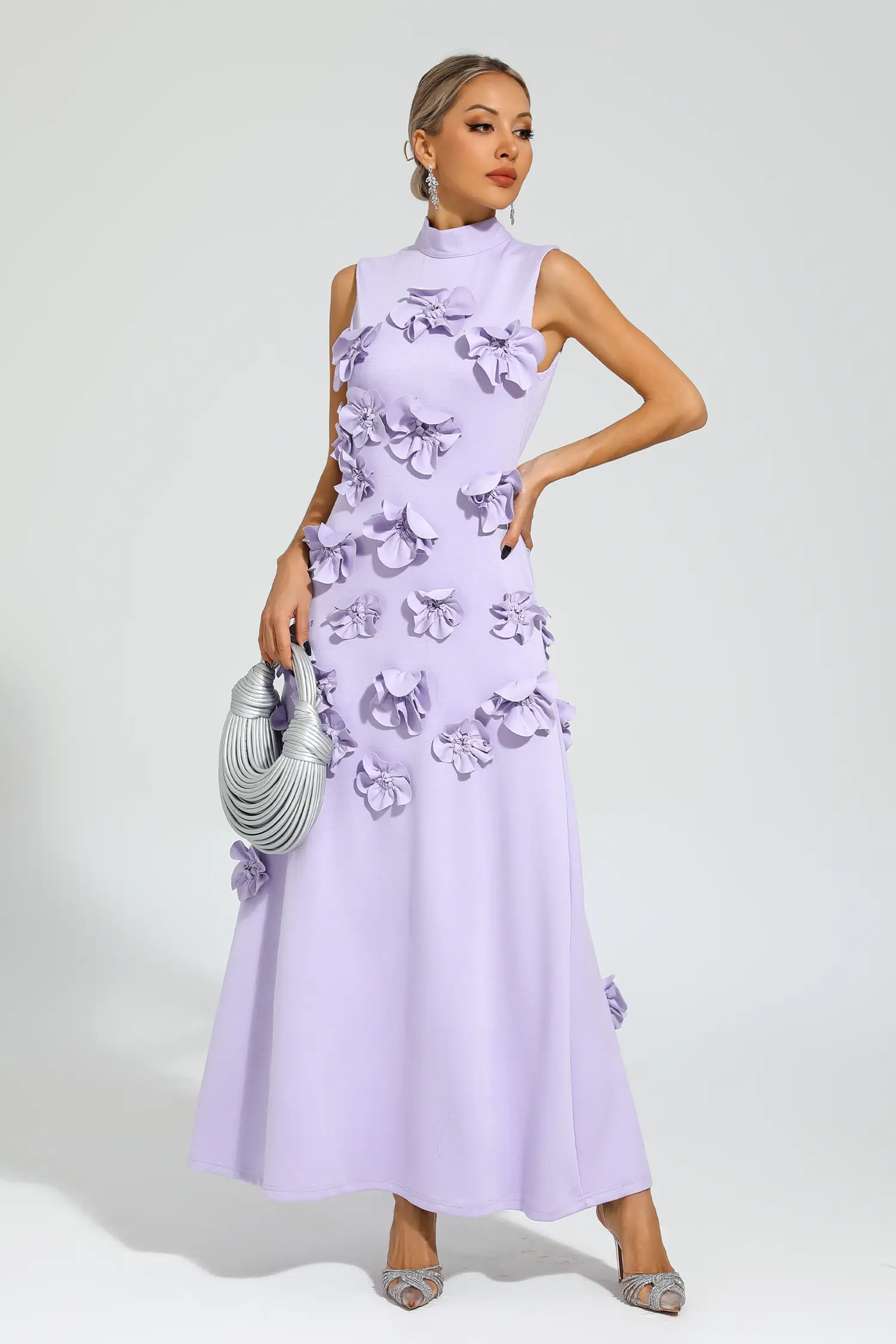 Onions Purple Rose Flower Maxi Dress-CATCHALL