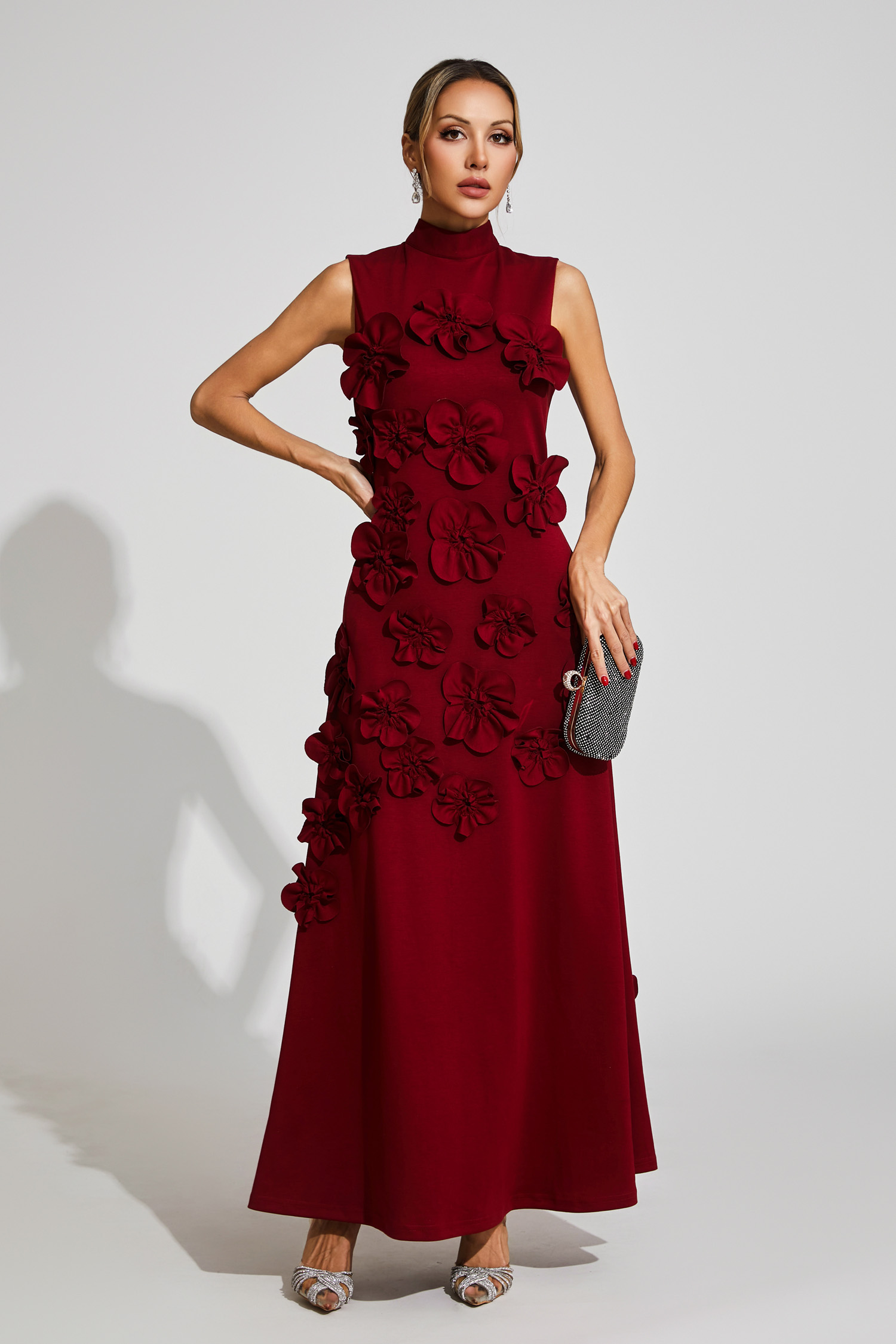 Onions Wine Red Rose Flower Maxi Dress