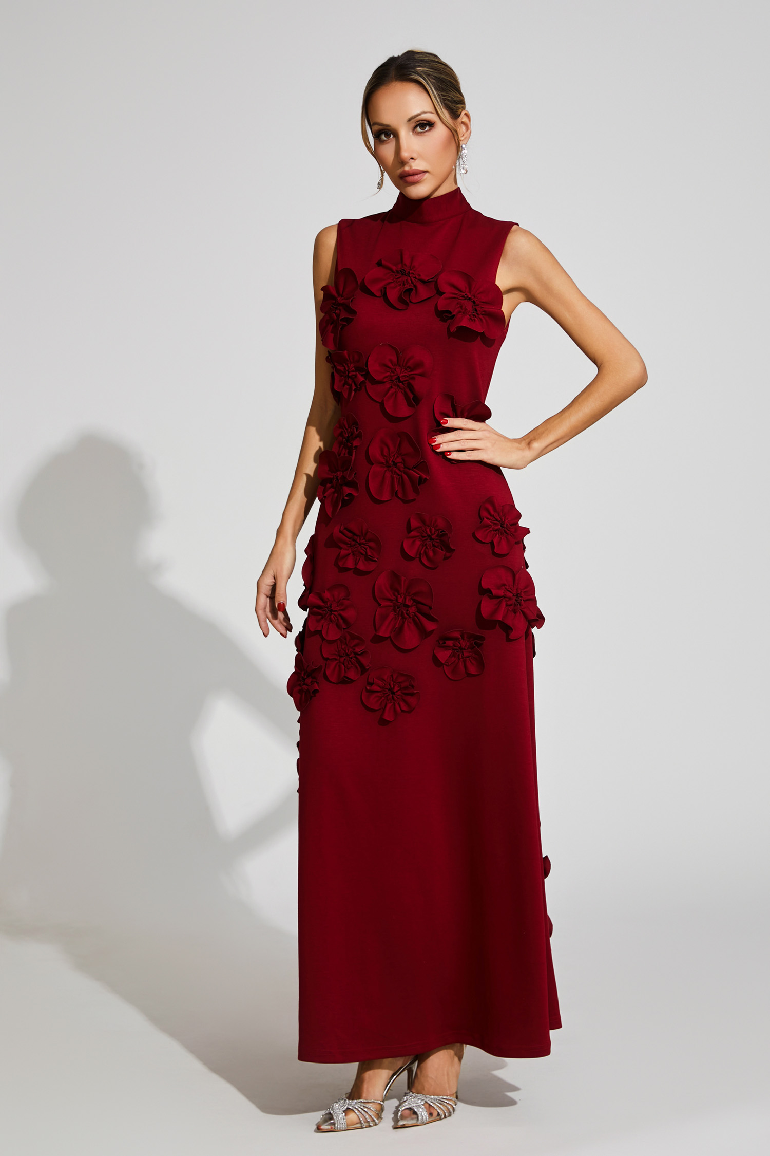 Onions Wine Red Rose Flower Maxi Dress