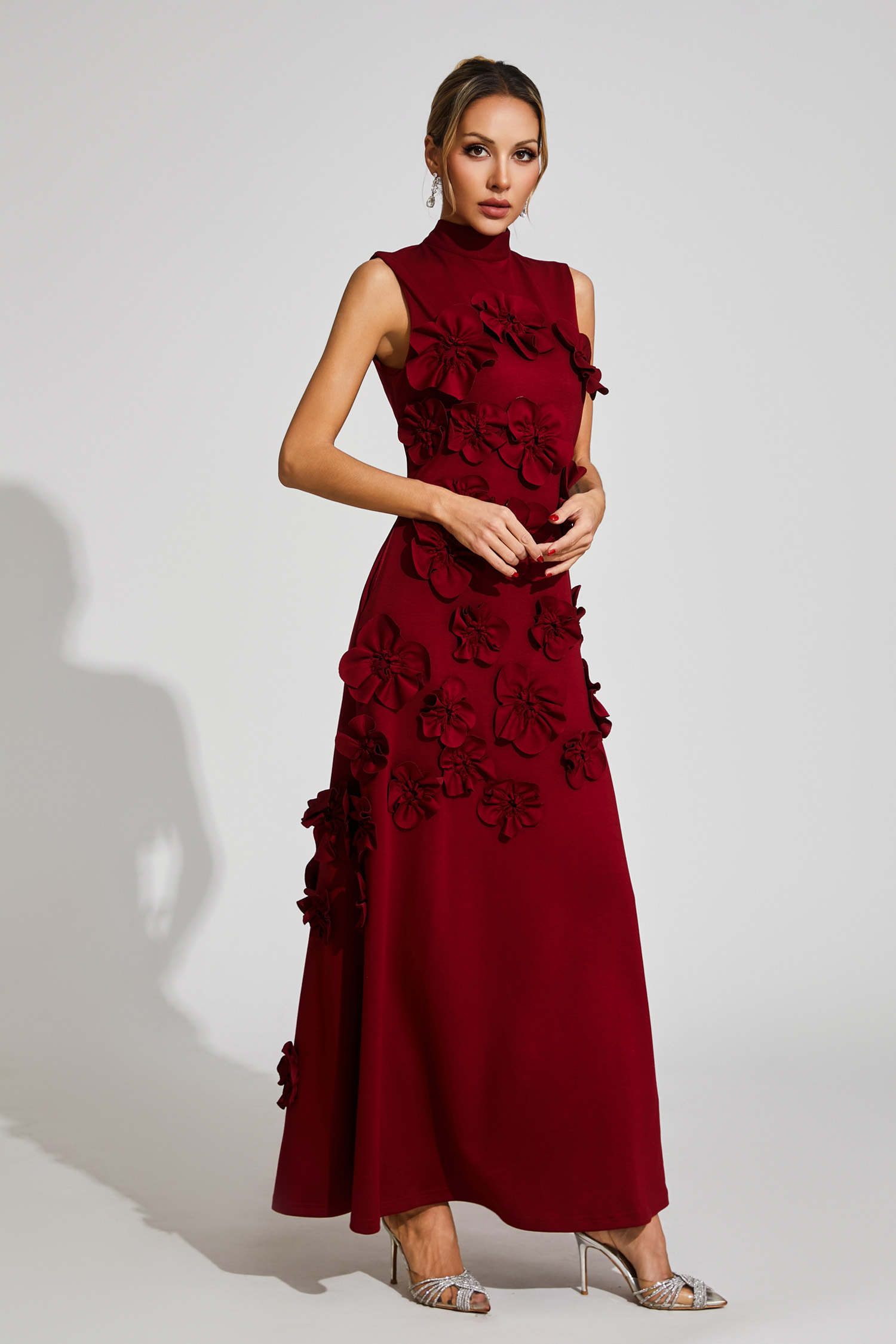 Onions Wine Red Rose Flower Maxi Dress