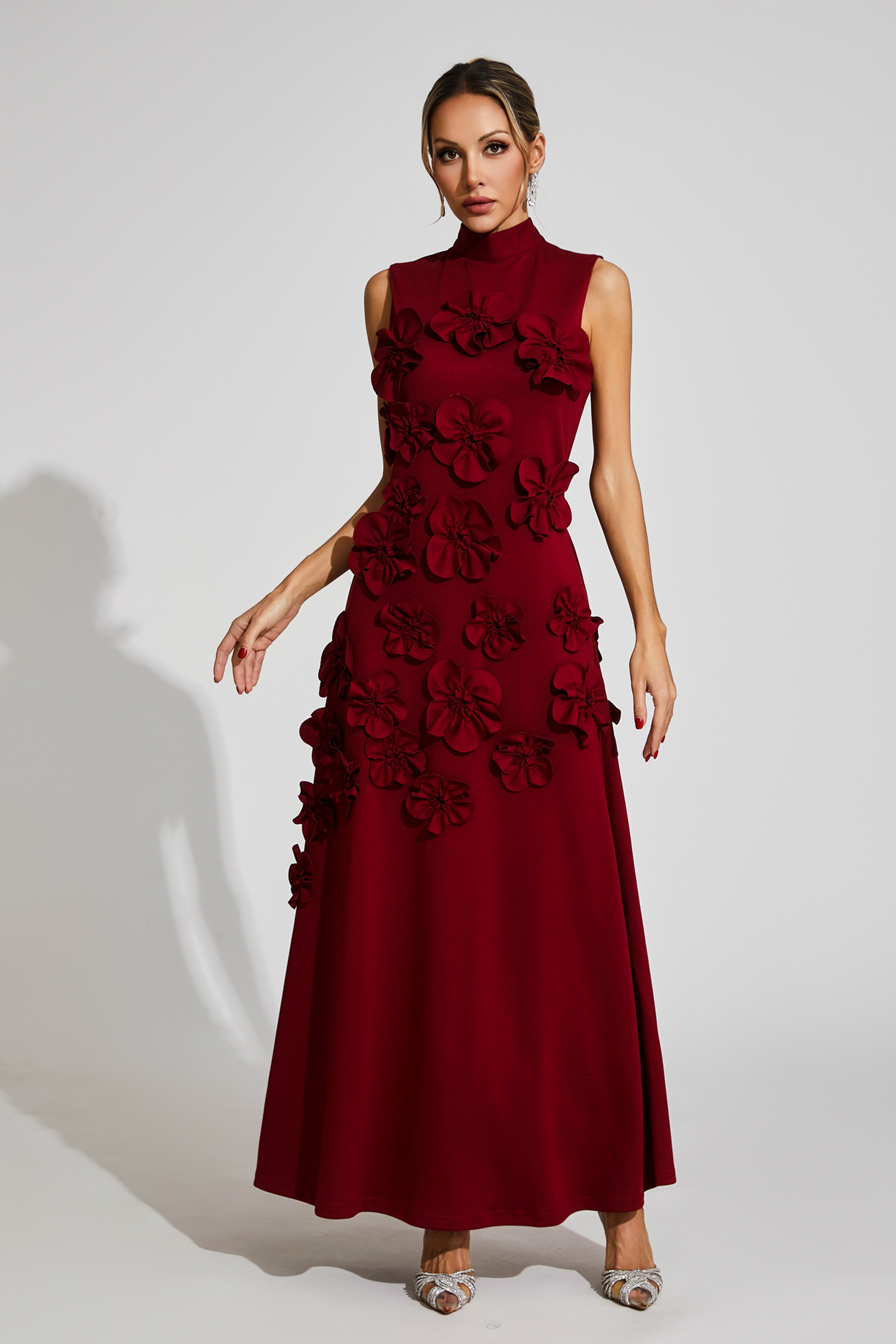 Onions Wine Red Rose Flower Maxi Dress