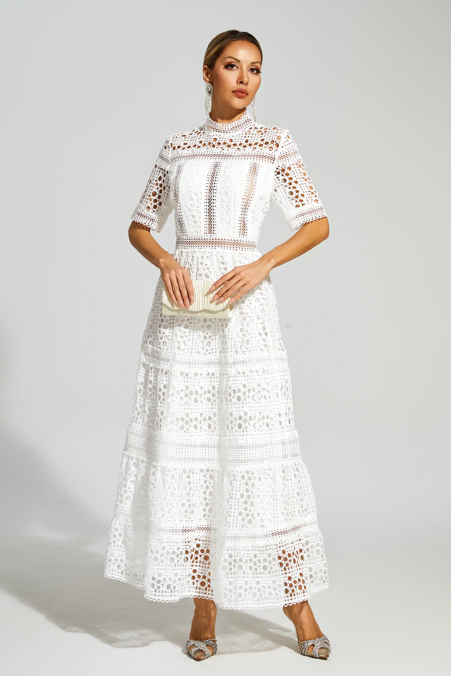 Paddy White Hollow Maxi Dress-CATCHALL