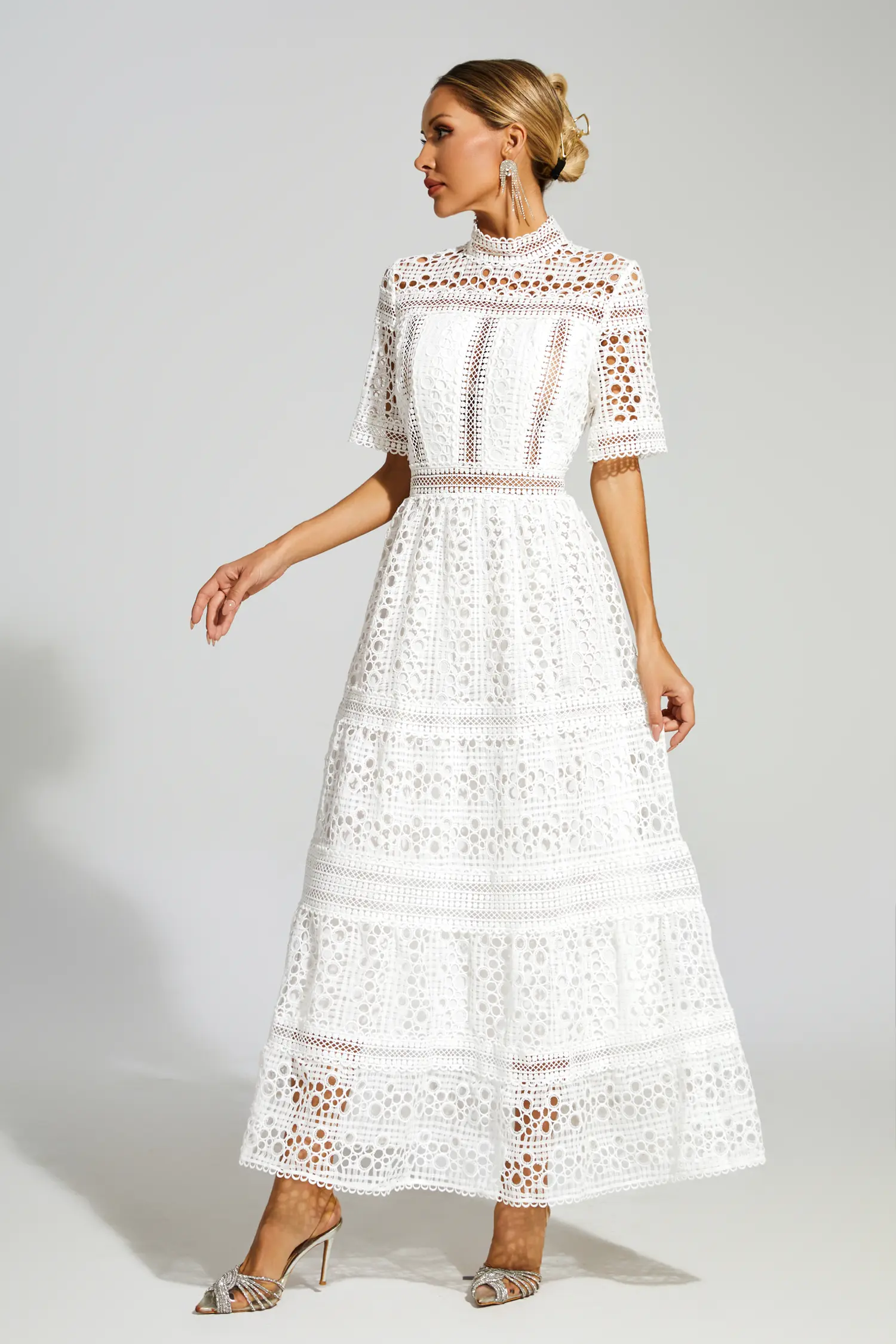 Paddy White Hollow Maxi Dress-CATCHALL