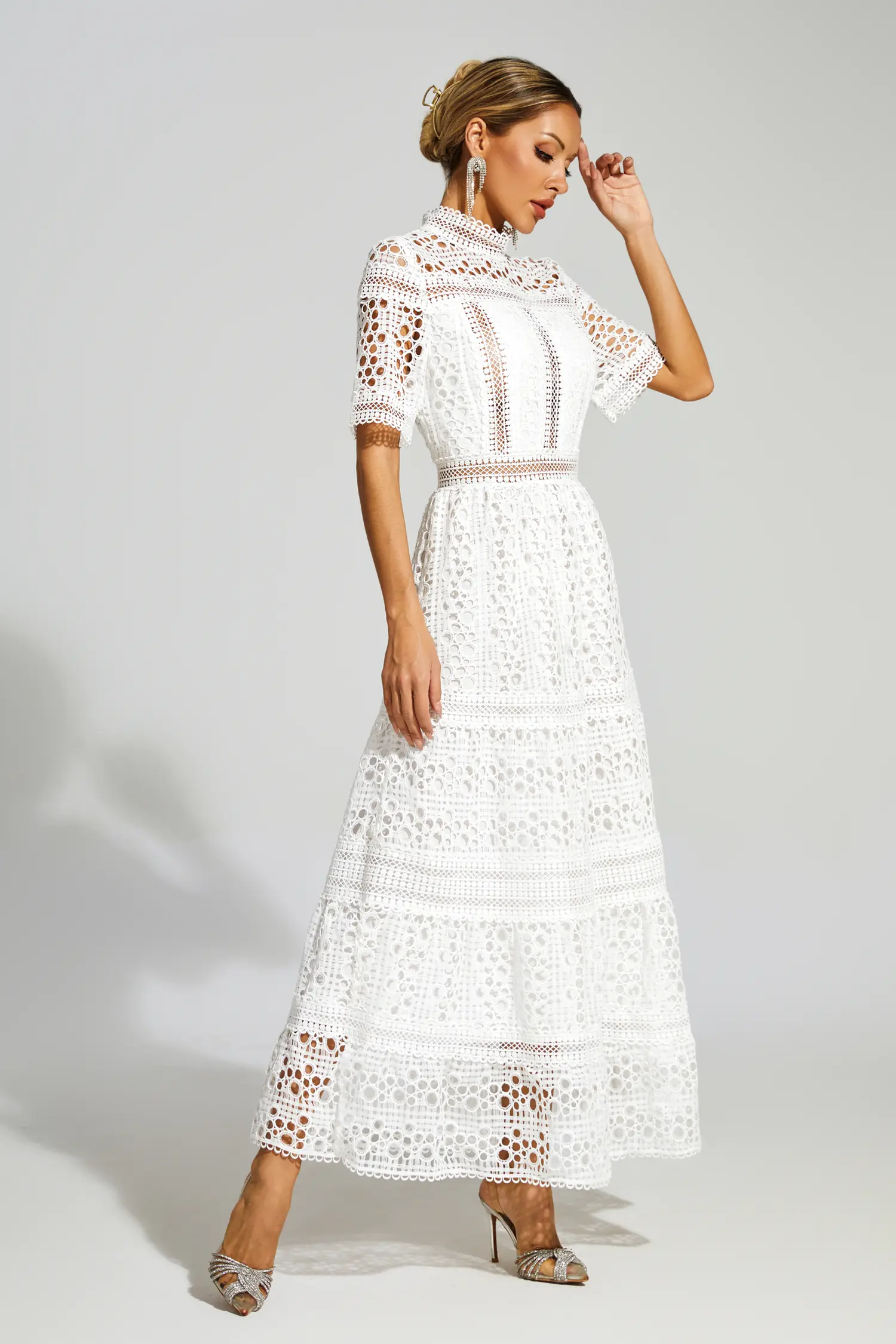 Paddy White Hollow Maxi Dress-CATCHALL