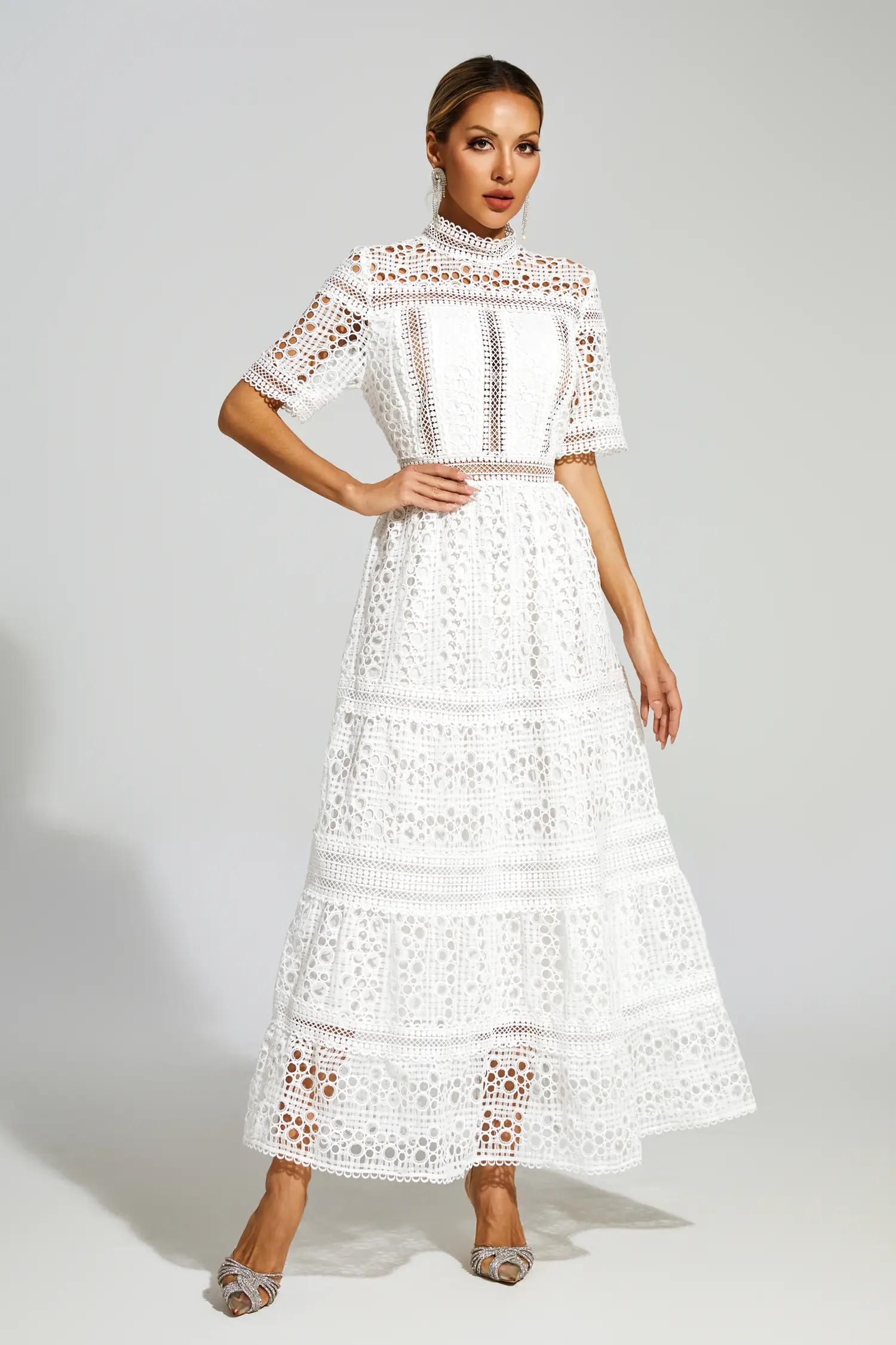 Paddy White Hollow Maxi Dress-CATCHALL