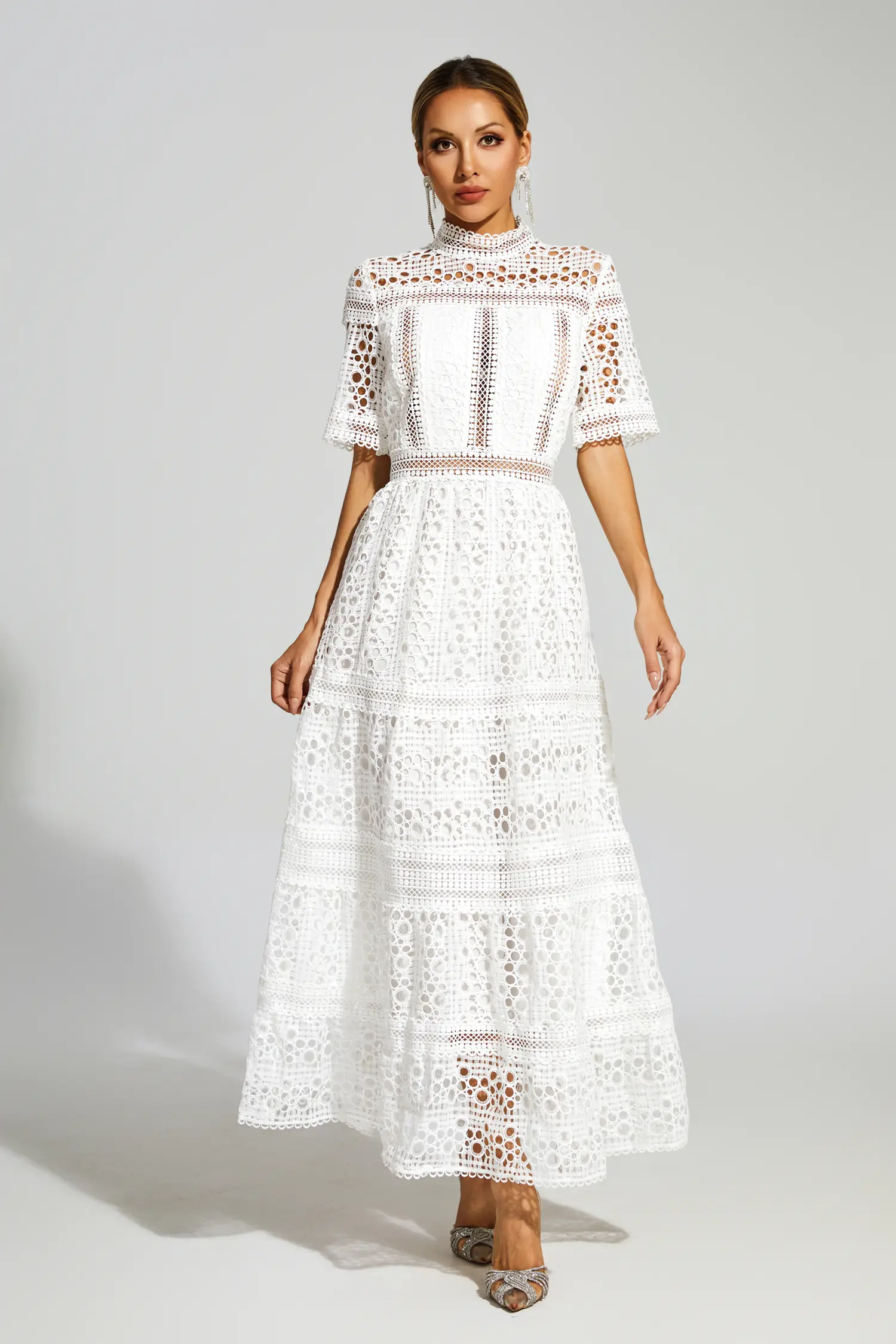 Paddy White Hollow Maxi Dress-CATCHALL