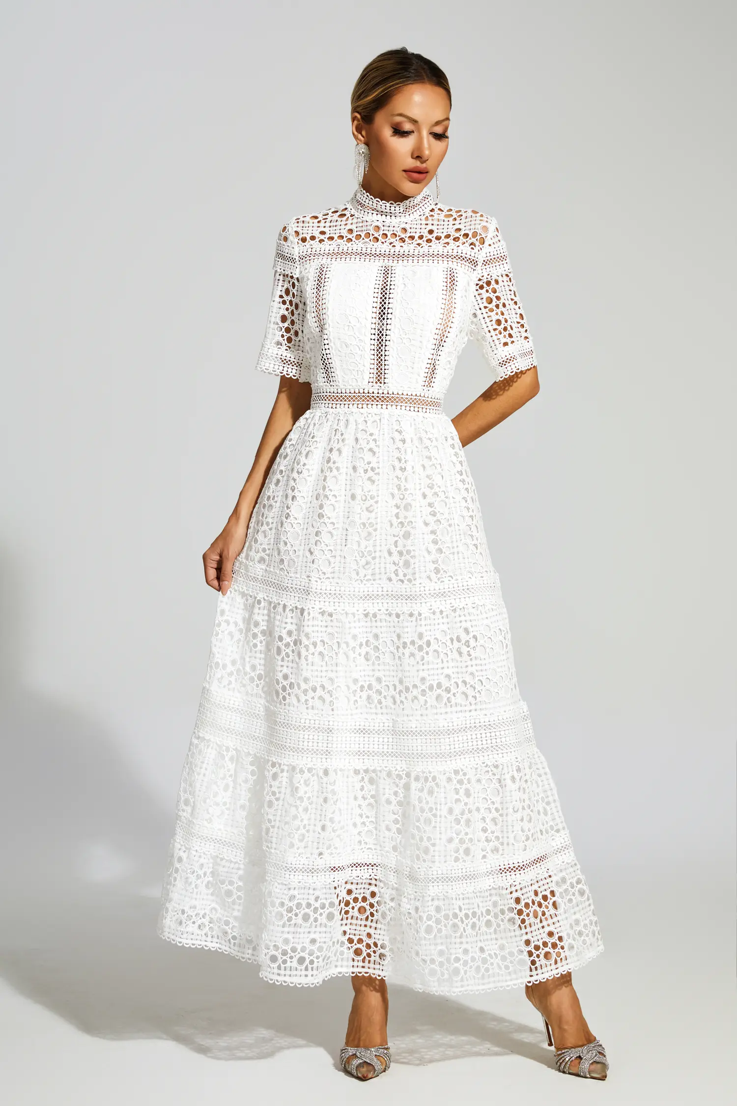 Paddy White Hollow Maxi Dress-CATCHALL