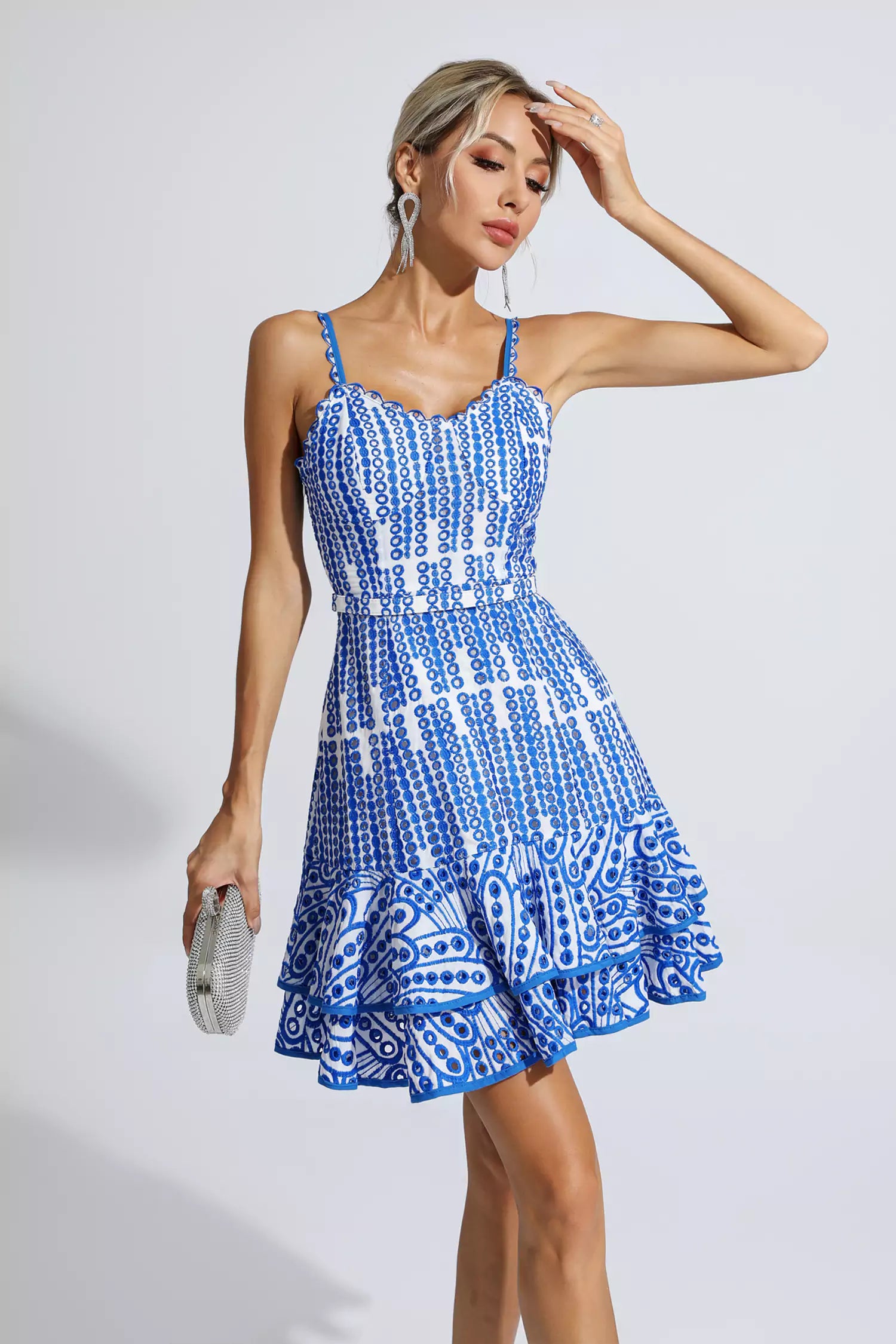 Paislee Blue Cutout Ruffle Mini Dress-CATCHALL