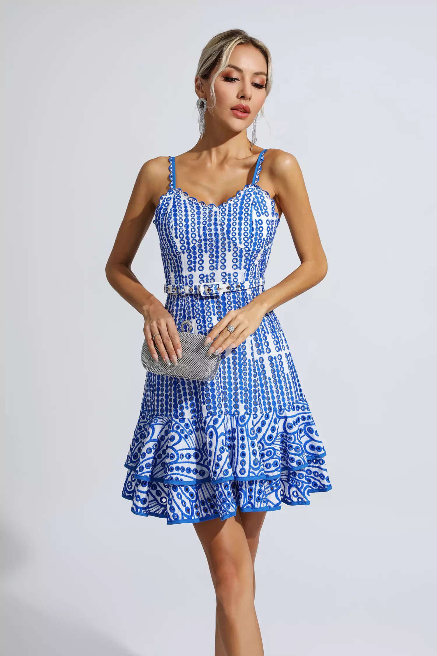 Paislee Blue Cutout Ruffle Mini Dress-CATCHALL