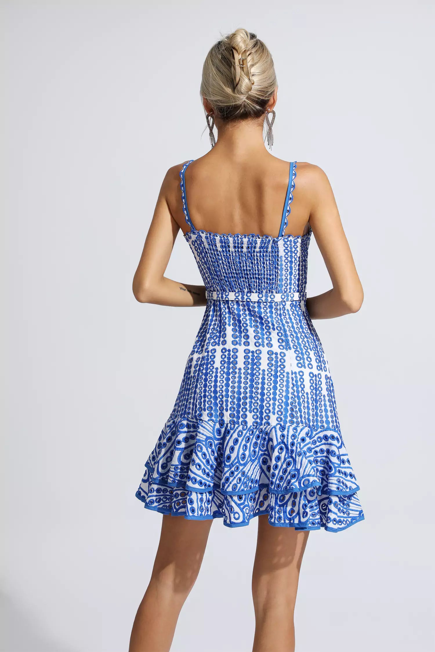 Paislee Blue Cutout Ruffle Mini Dress-CATCHALL