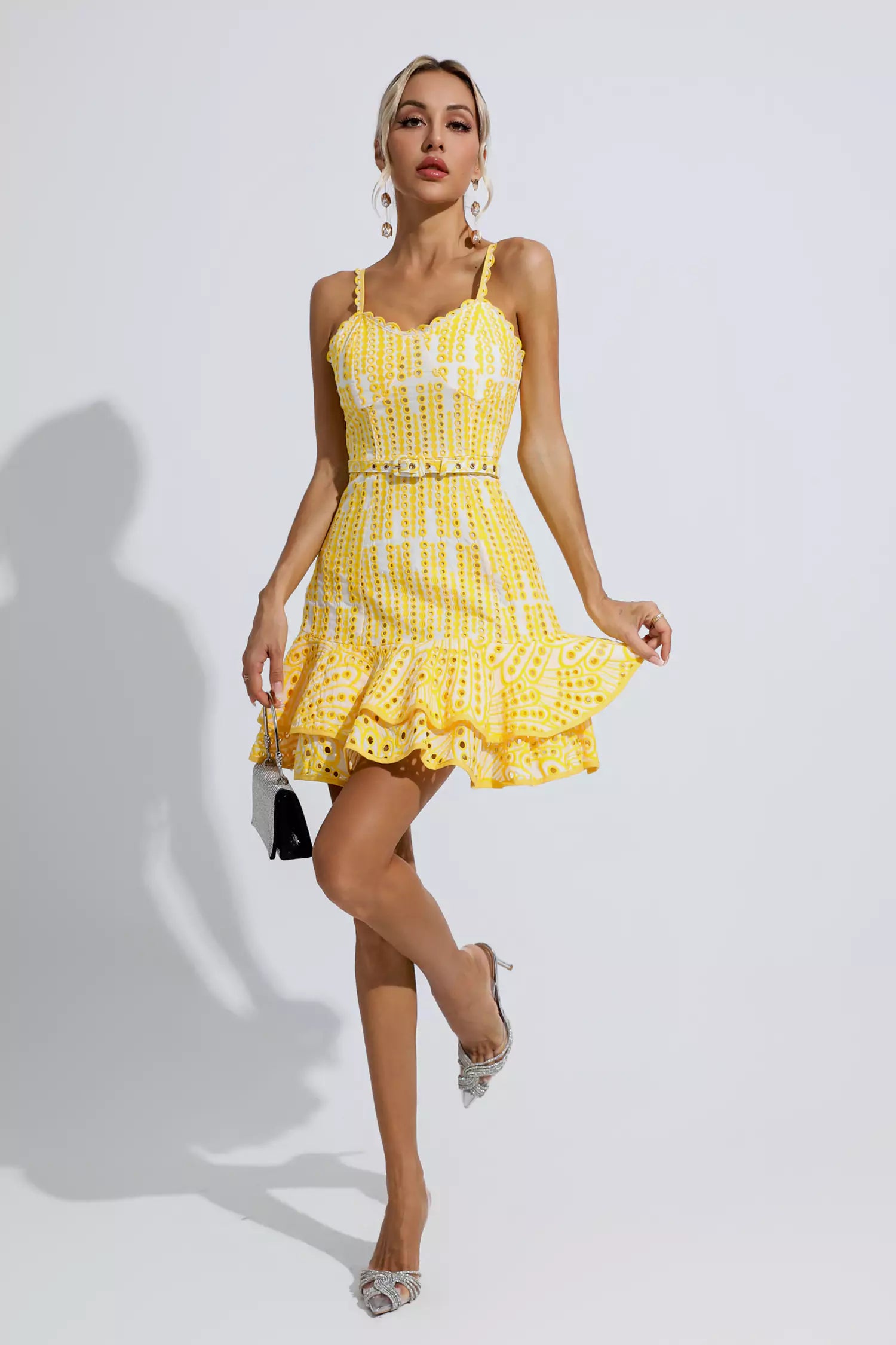Paislee Yellow Cutout Ruffle Mini Dress-CATCHALL