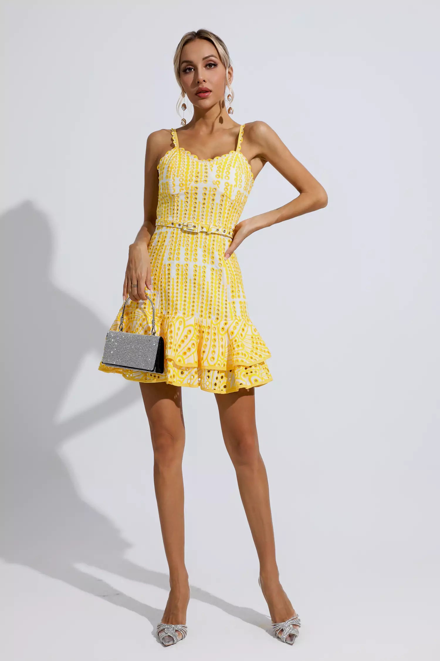 Paislee Yellow Cutout Ruffle Mini Dress-CATCHALL