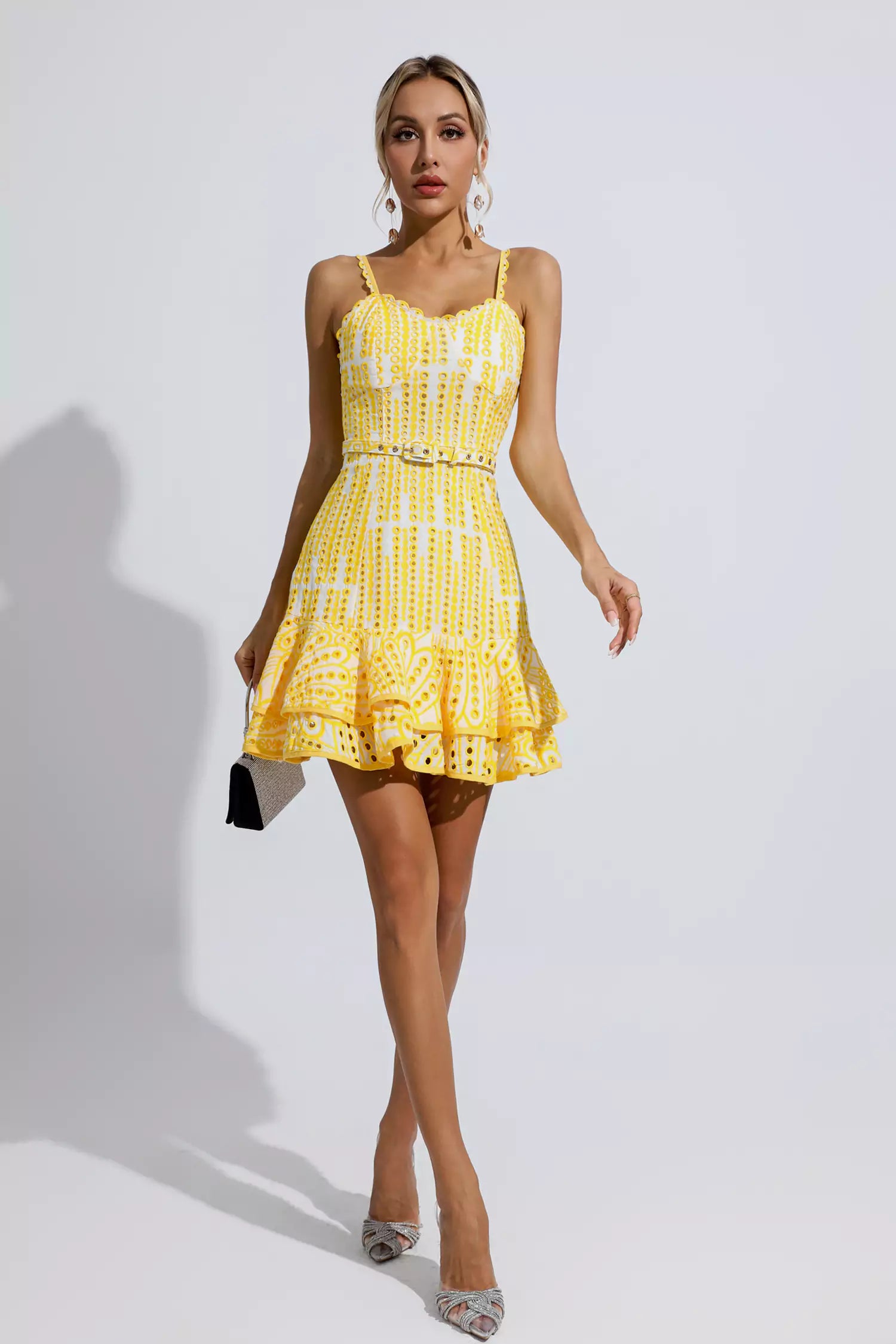 Paislee Yellow Cutout Ruffle Mini Dress-CATCHALL