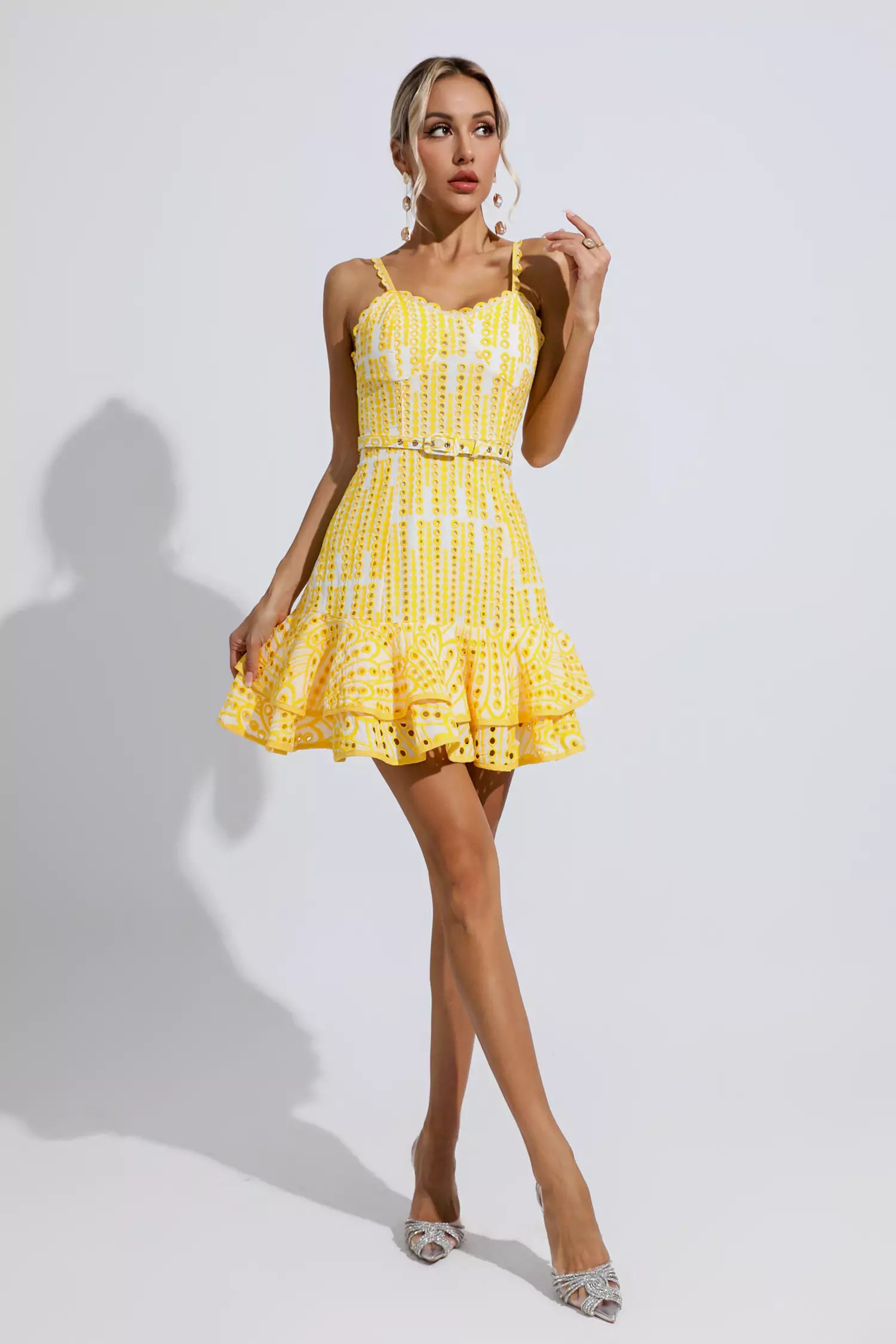 Paislee Yellow Cutout Ruffle Mini Dress-CATCHALL